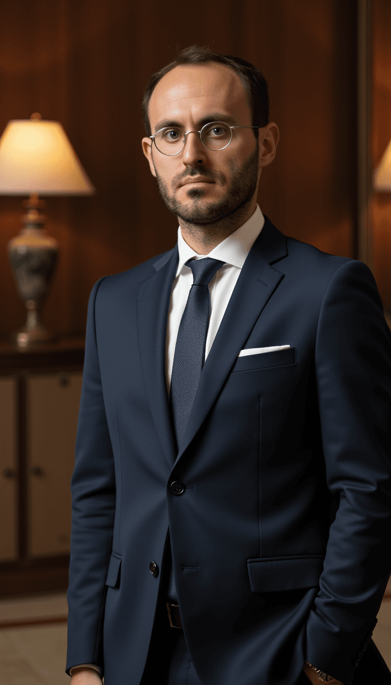 man in law office setting, legal professional man, sophisticated and trustworthy appearance. Emotion: . Environment: . Style: realistic