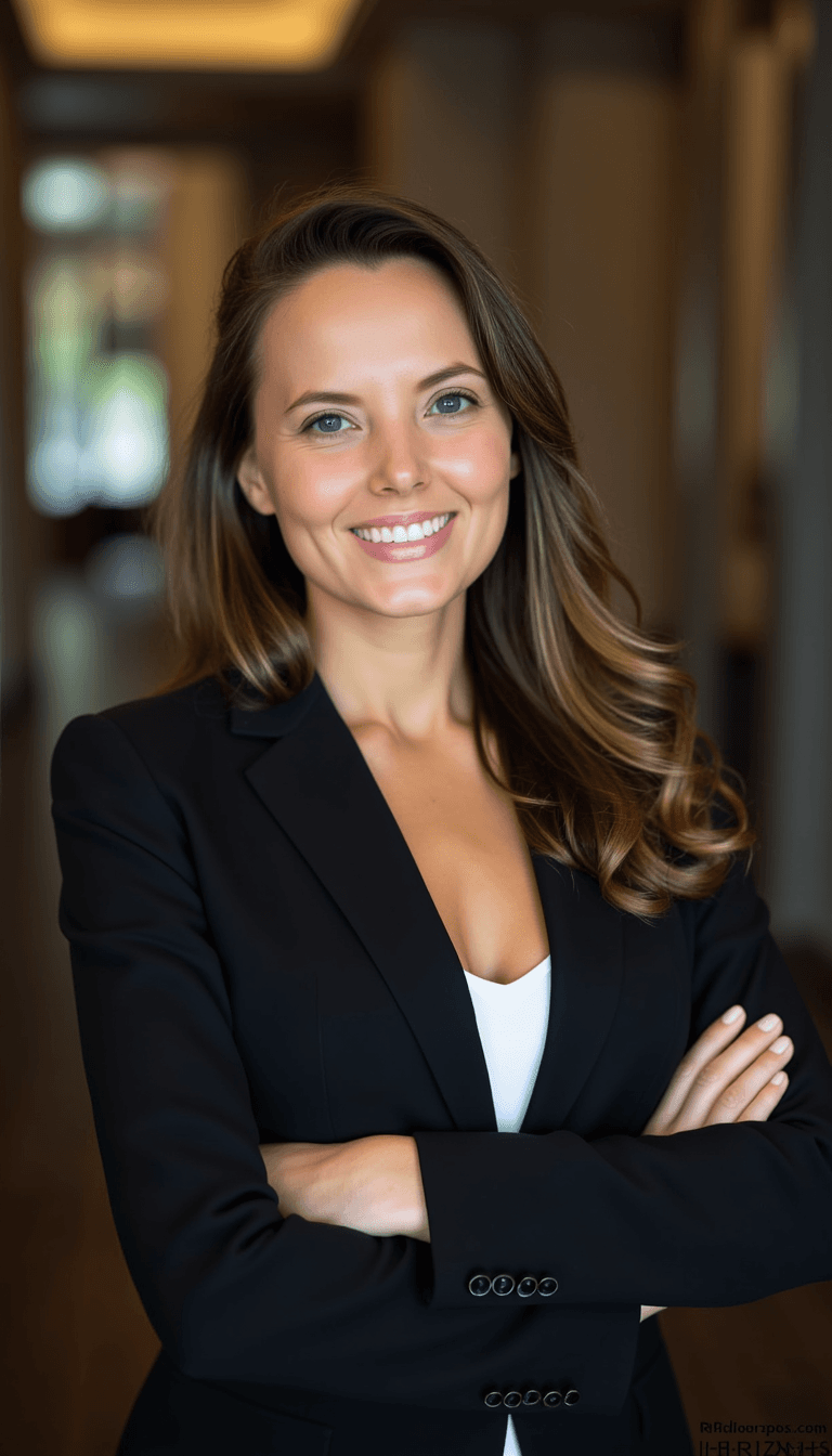 Formal business portrait of woman, executive style, serious expression, high-end corporate look, professional woman. Emotion: . Environment: . Style: realistic