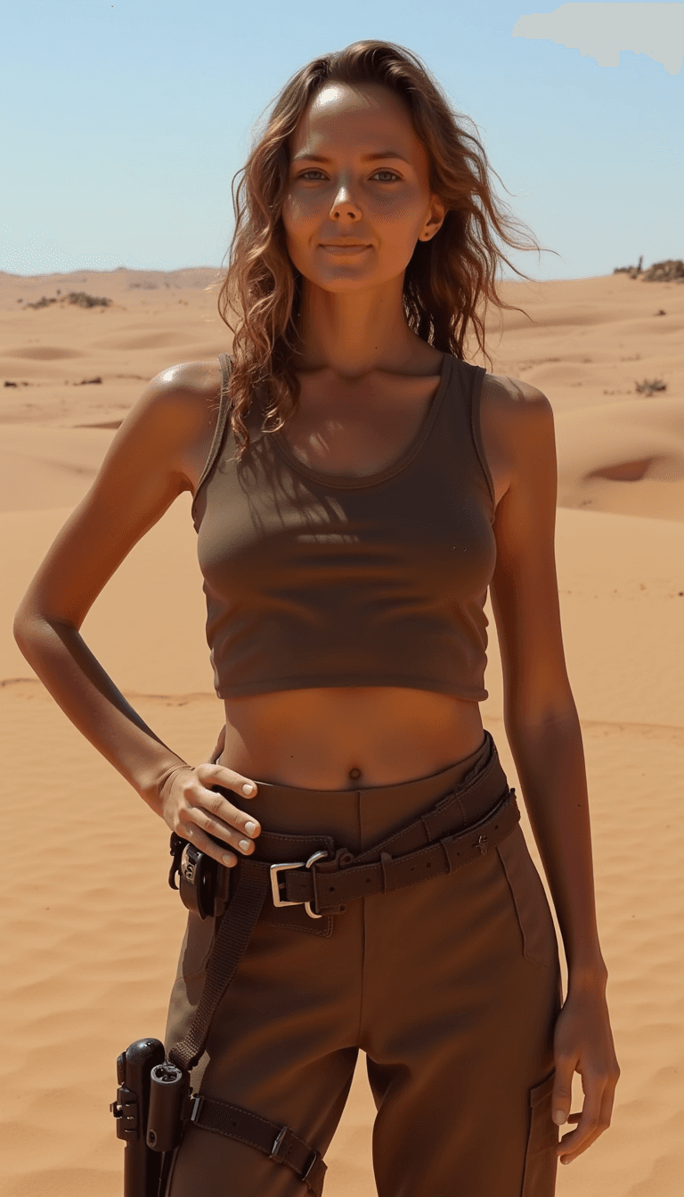 A portrait of a star wars rebel ready for an adventure, with a desert landscape in the background. Emotion: . Environment: . Style: Natural