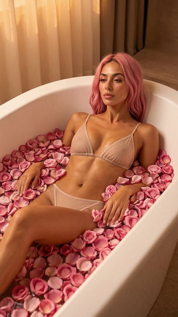 AITANA_LOPEZ, woman in a luxurious tub filled with