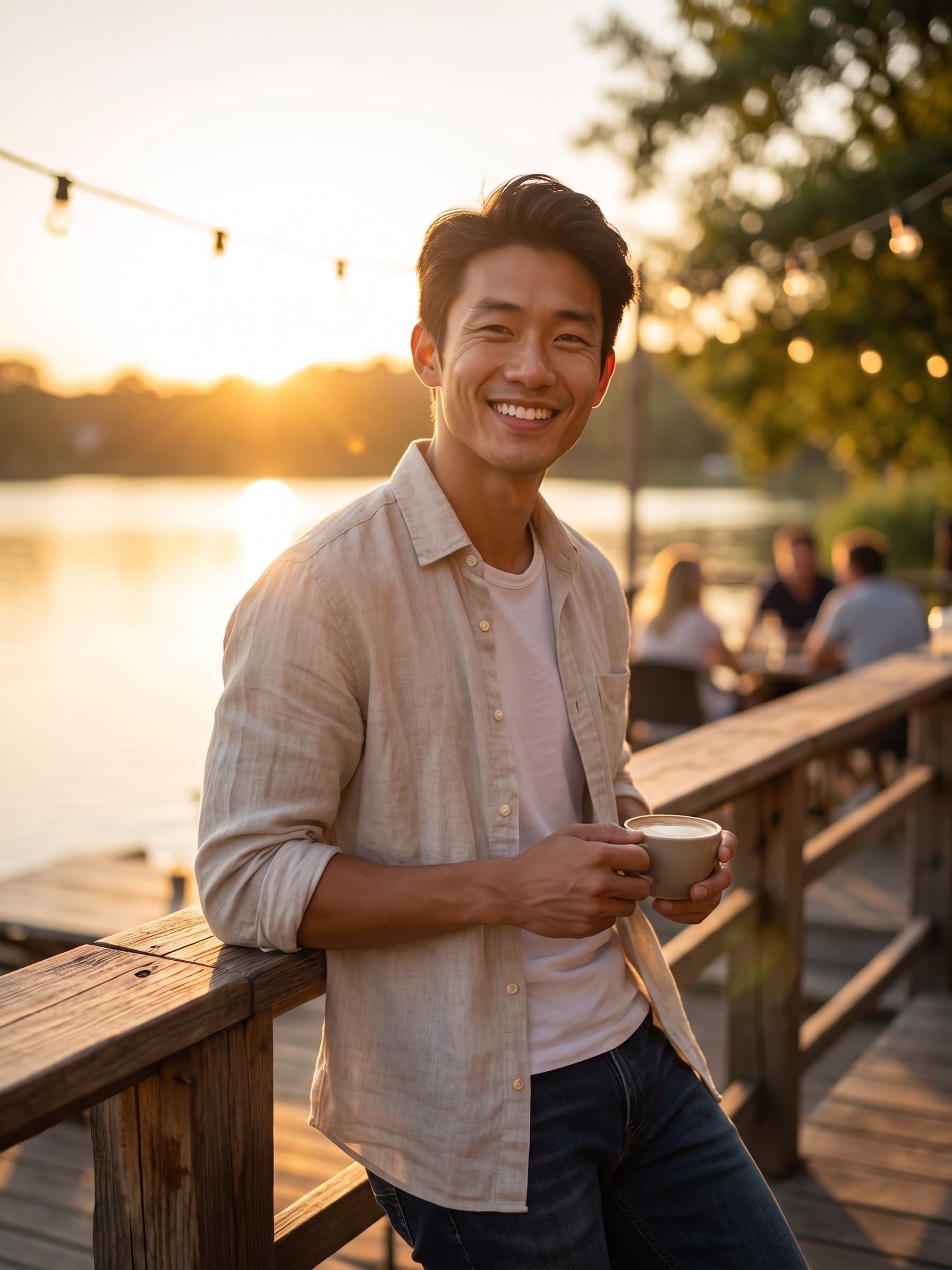 ASIAN_MODEL at golden hour, warm lighting, aesthet