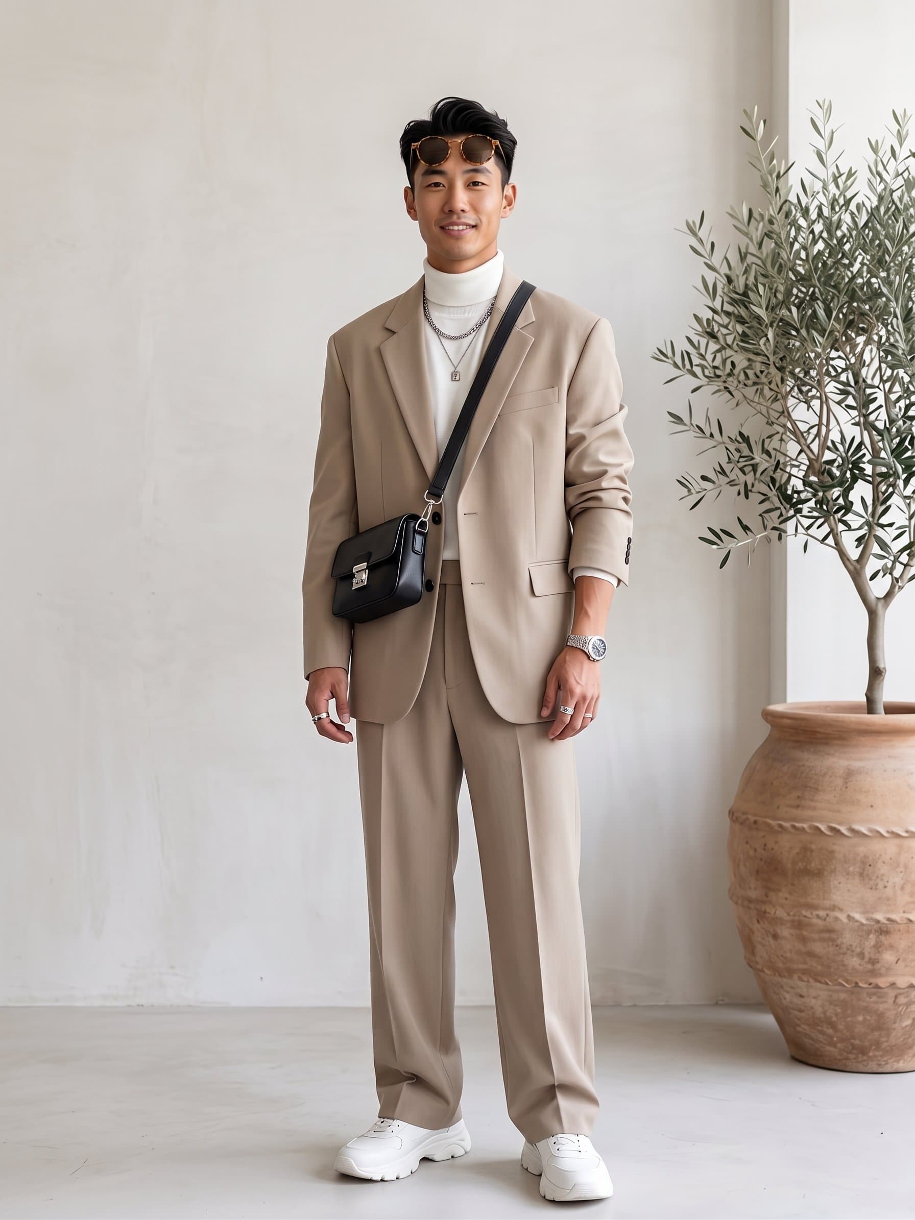 ASIAN_MODEL with trendy accessories, minimalist ba