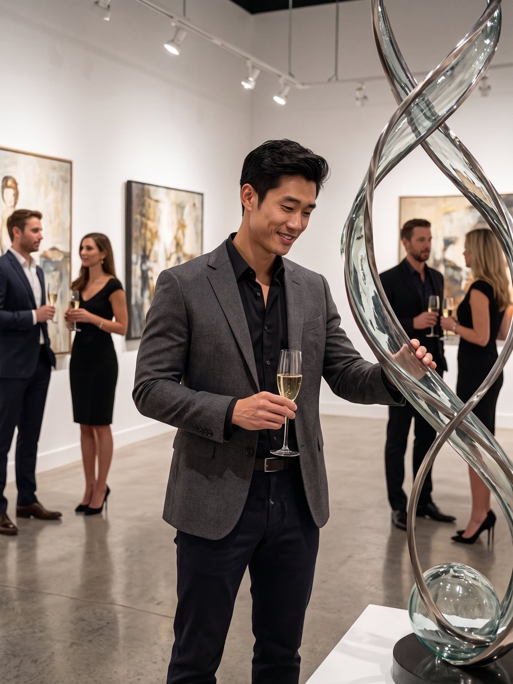 ASIAN_MODEL at art gallery opening, cultured lifes