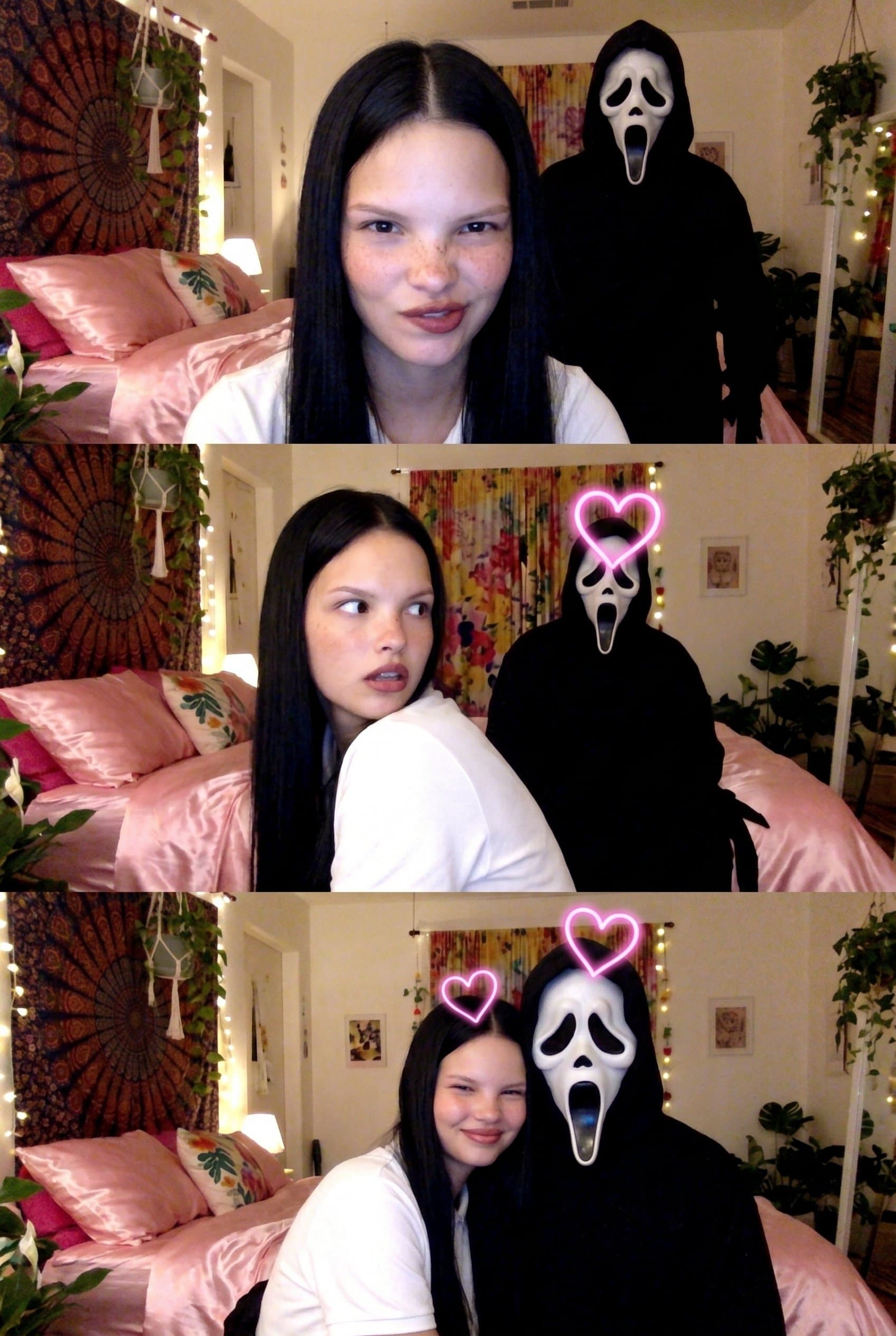 A vertical collage of 3 low-quality MacBook webcam