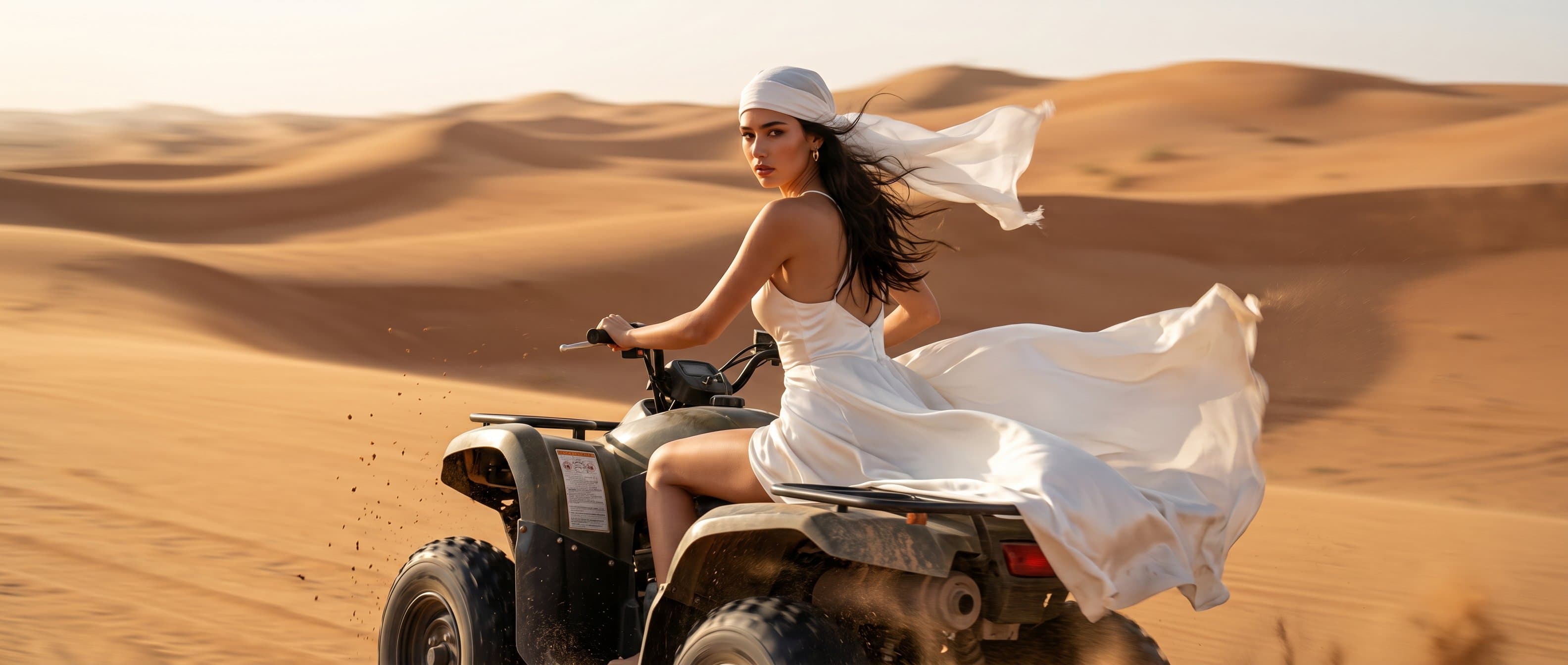 A girl races across the endless desert dunes on an