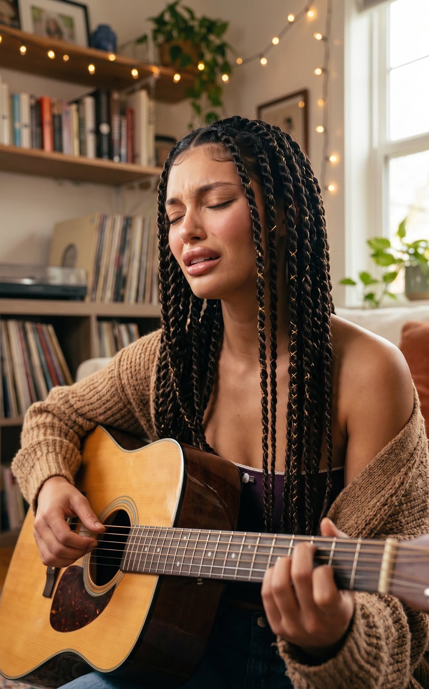 playing guitar, artistic beautiful woman, musician