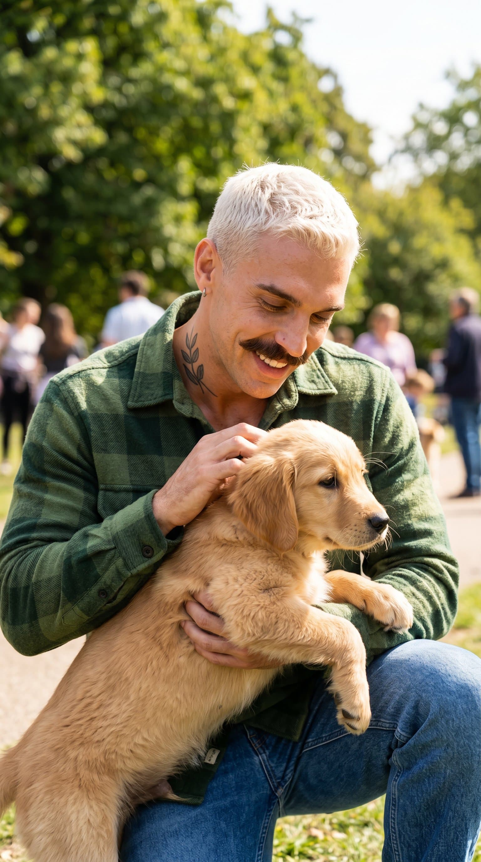 with a pet or animal, caring and gentle man, outdo