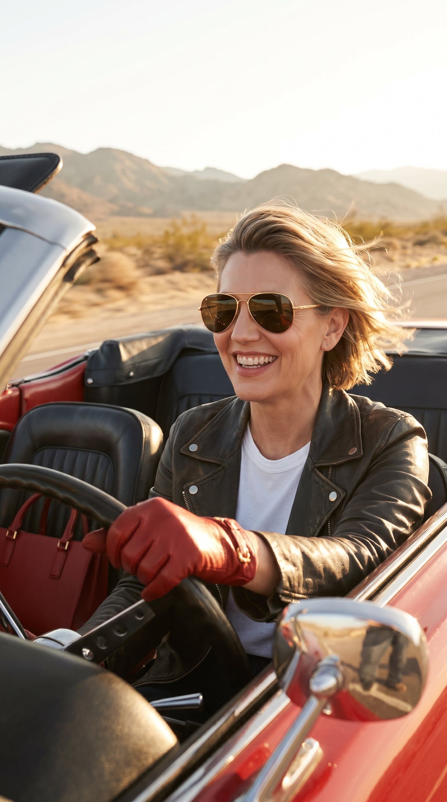 driving a car, confident beautiful woman, road tri