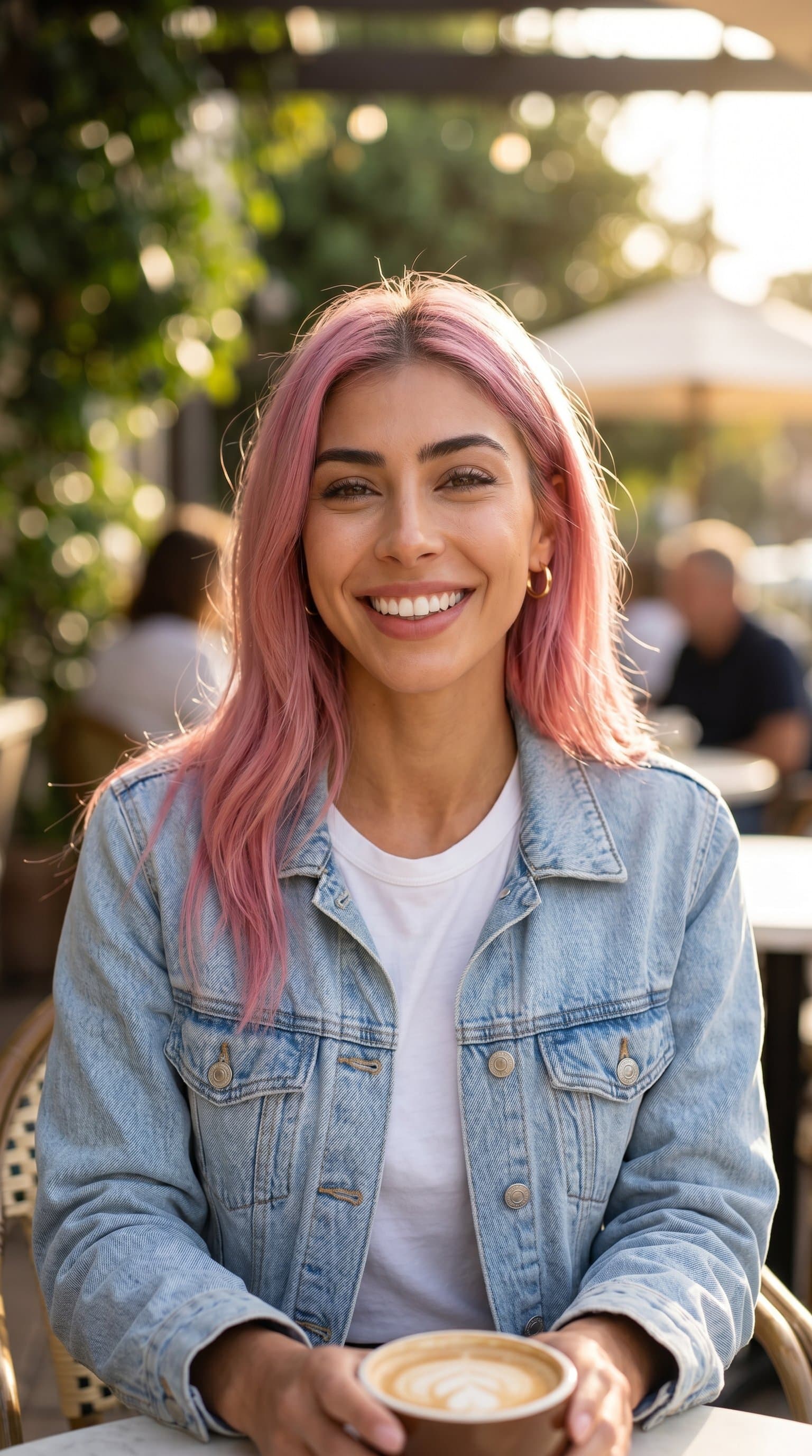 A photo of smiling naturally, beautiful woman, cas