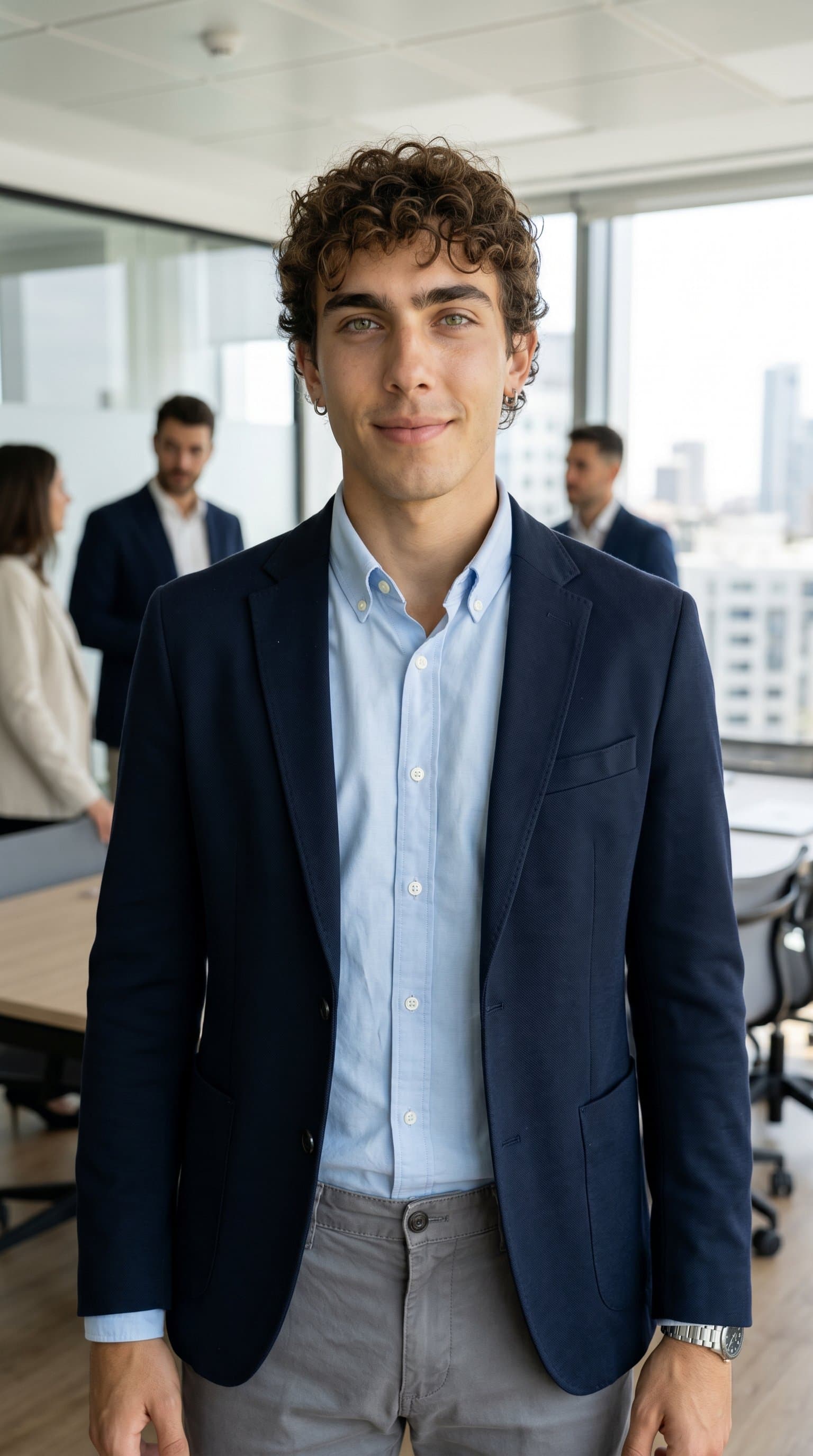 in professional setting, business casual, approachable yet authoritative, clean composition, professional man