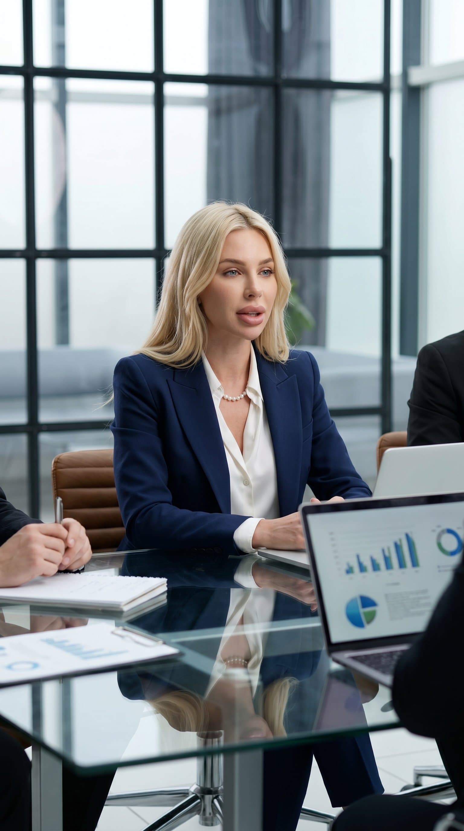 in consulting role, advisor professional woman, client meeting setting, expert demeanor