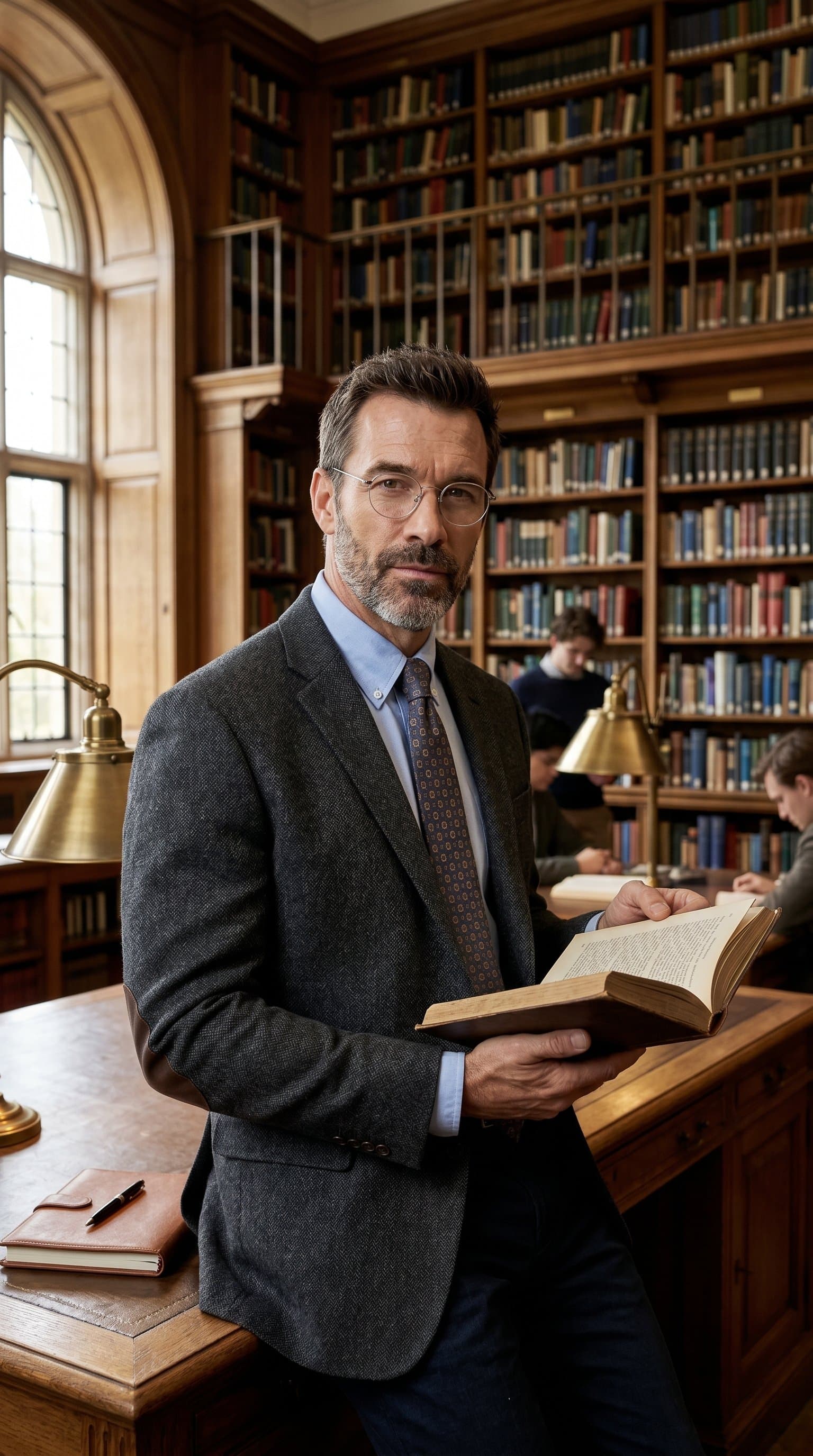 in academia setting, professor professional man, university background, scholarly appearance