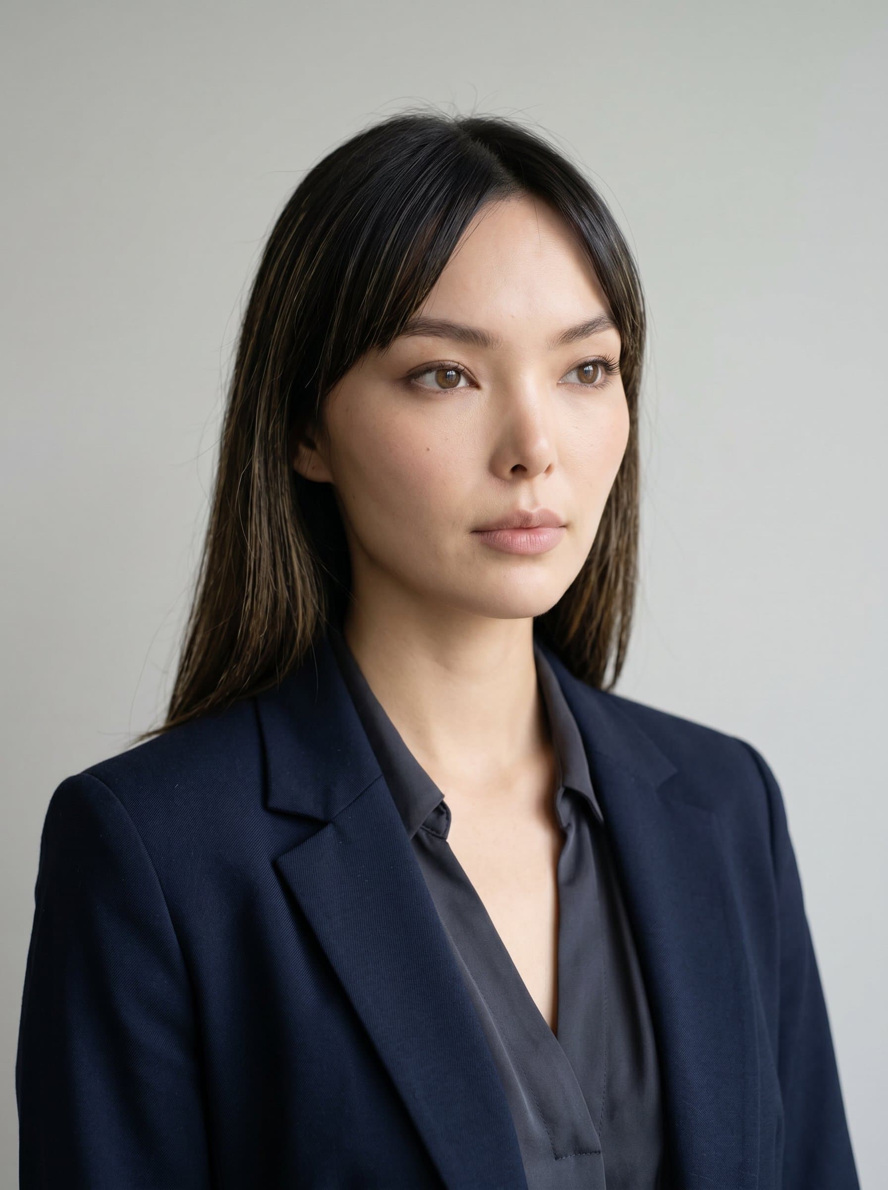 Minimalistic headshot of against a plain, neutral background. The focus should be on a thoughtful expression, suggesting analytical skills and dedication without distractions, ensuring suitability for professional profiles.