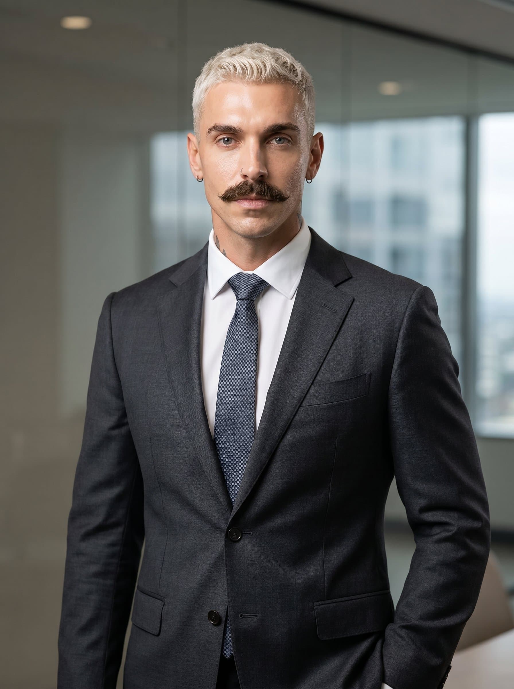 with a neutral background, focusing on a polished and confident expression. The attire should be formal, suitable for high-level corporate positions and authoritative roles in software engineering.