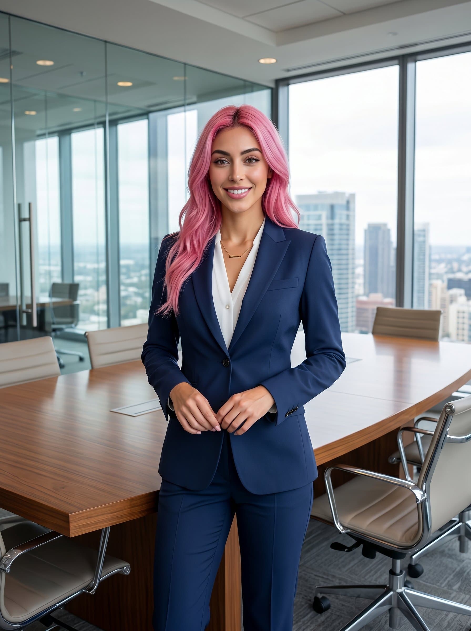Corporate classic portrait of in a formal business suit, standing in a sleek, glass-walled boardroom. The image should convey confidence and reliability, perfect for company websites and professional networking.