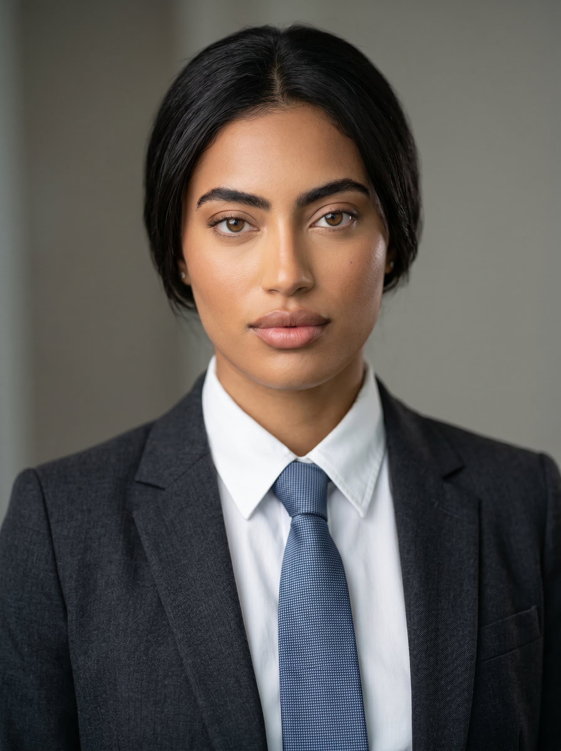 : A headshot of a CPA, dressed in formal business attire, positioned against a neutral background. The photorealistic style enhances their authoritative presence and dedication to meticulous financial analysis.