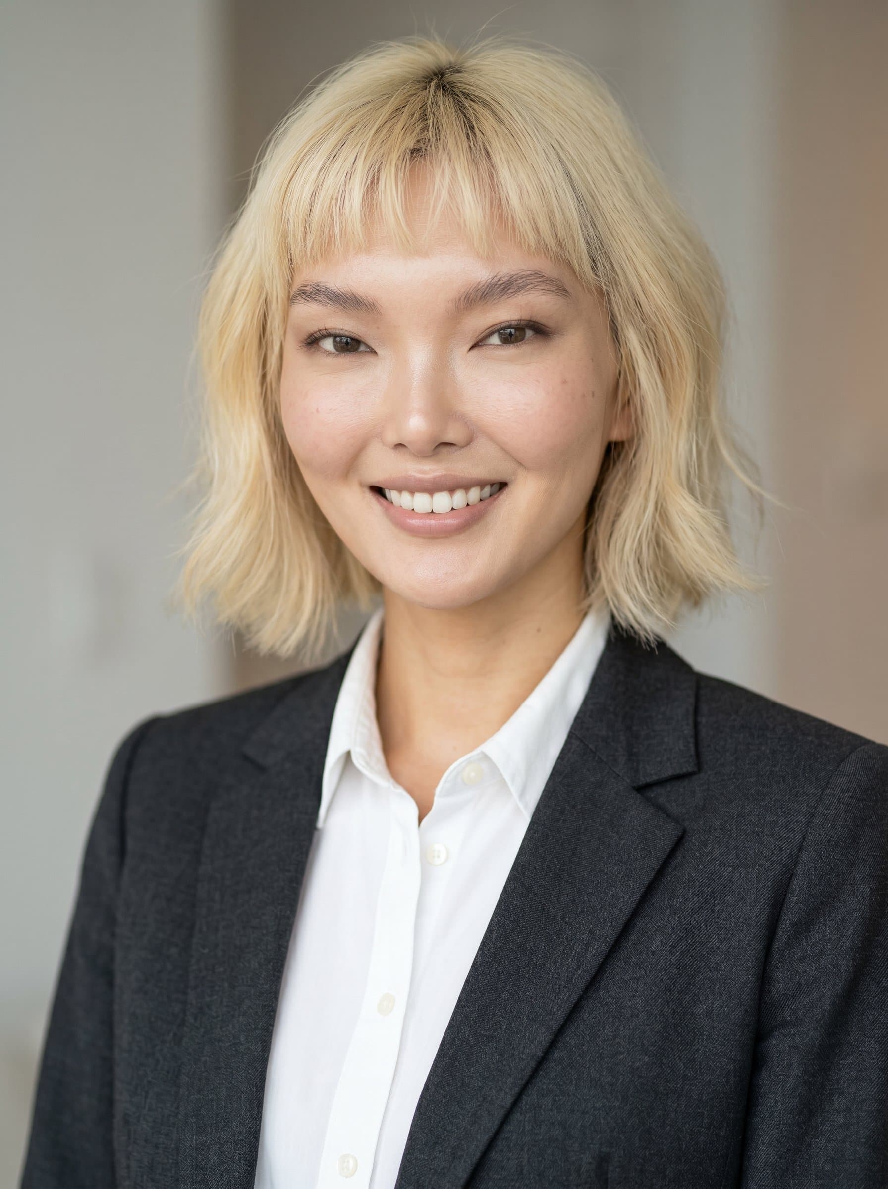 : An AI headshot of a CPA, featuring a softly lit, neutral background. The woman is in formal business clothing, exuding competence and approachability, captured in photorealistic detail.
