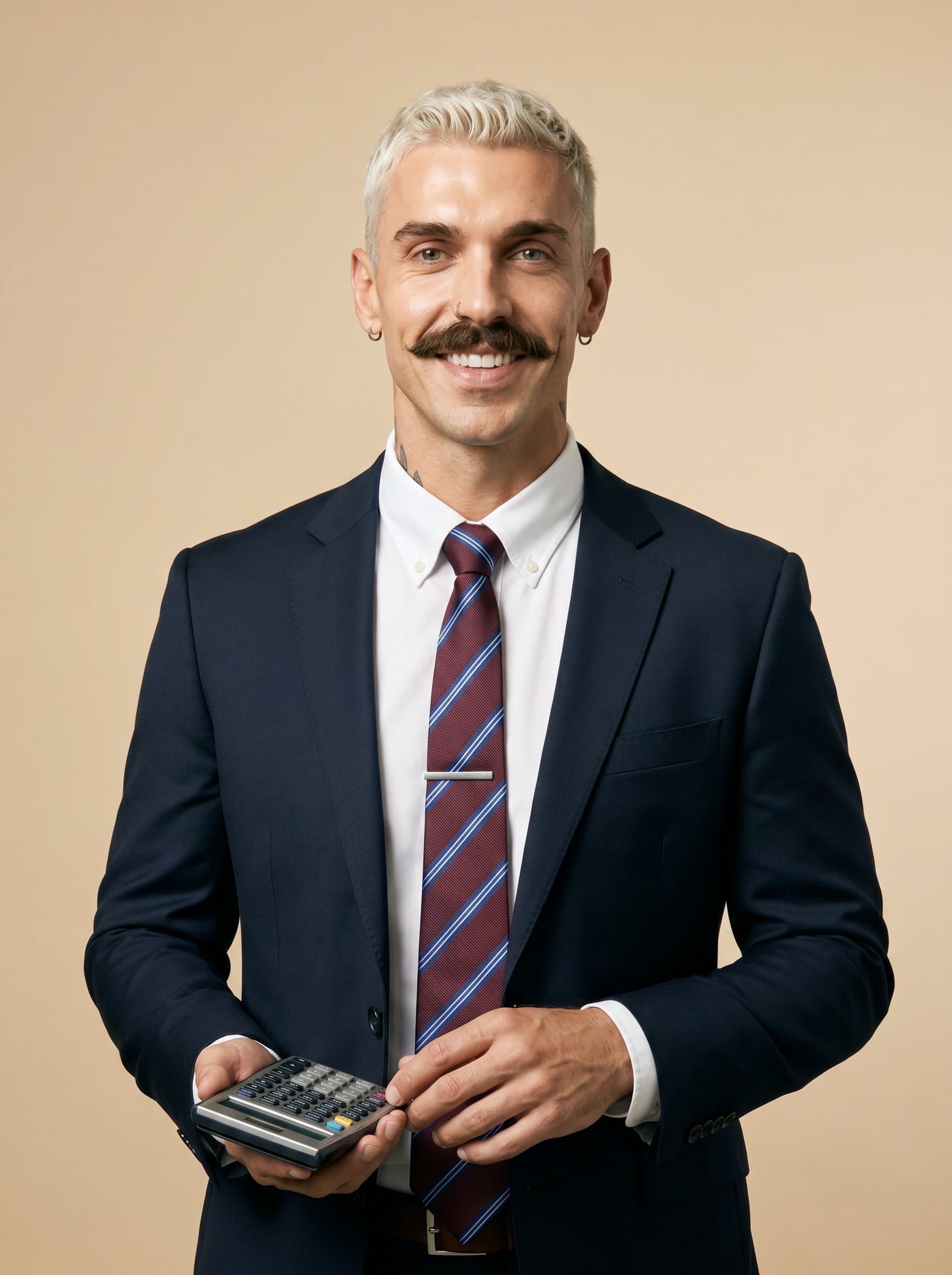 : A professional headshot of a CPA, positioned against a neutral backdrop wearing business attire. The photorealistic style emphasizes their analytical skills and commitment to client service.