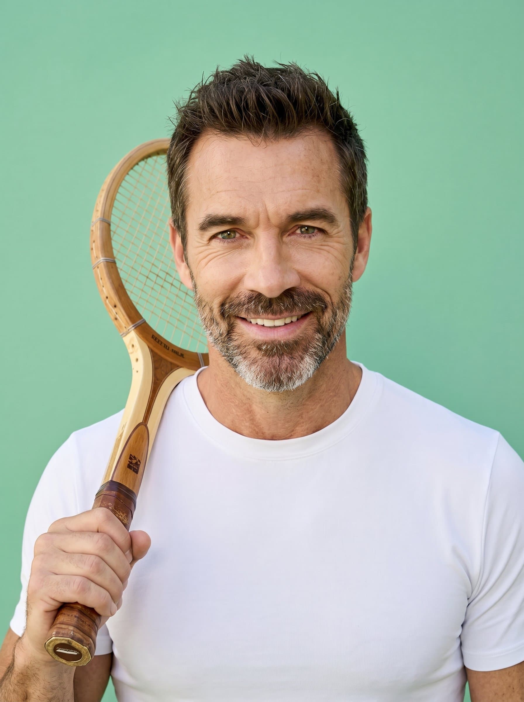 : Reflect charisma through bright, engaging eyes and a slight tilt of the head, captured in diffuse daylight against a plain mint green background for a fresh, inviting look.