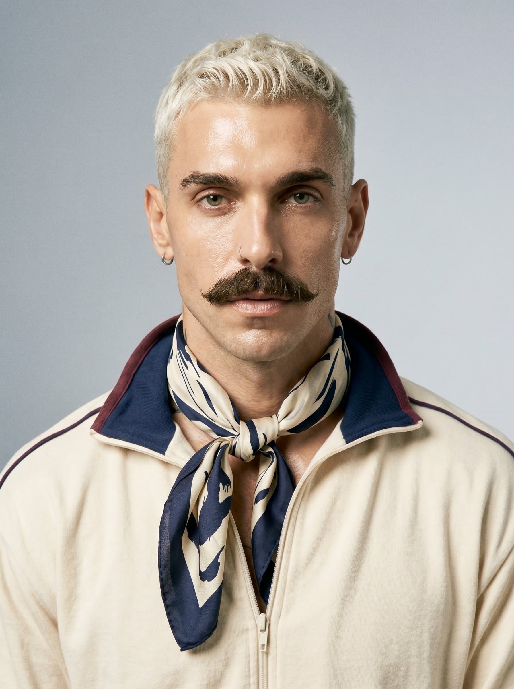 donning a simple but elegant scarf, stands out against a plain background. This headshot reflects their affinity for style and substance, crucial in portraying a compelling on-screen presence.