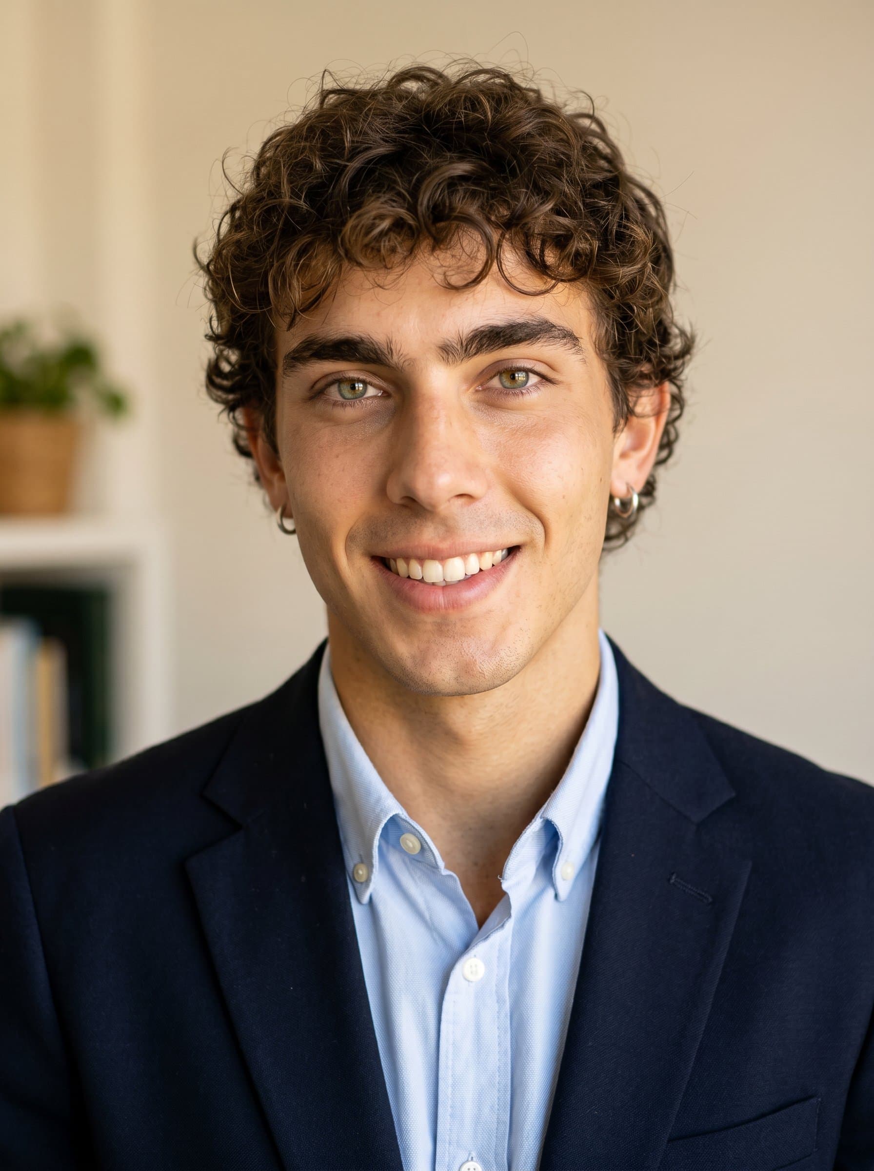Produce a portrait emphasizing approachability, using warm lighting and a friendly smile, set against a neutral backdrop to ensure recruiters appear inviting and relatable online.