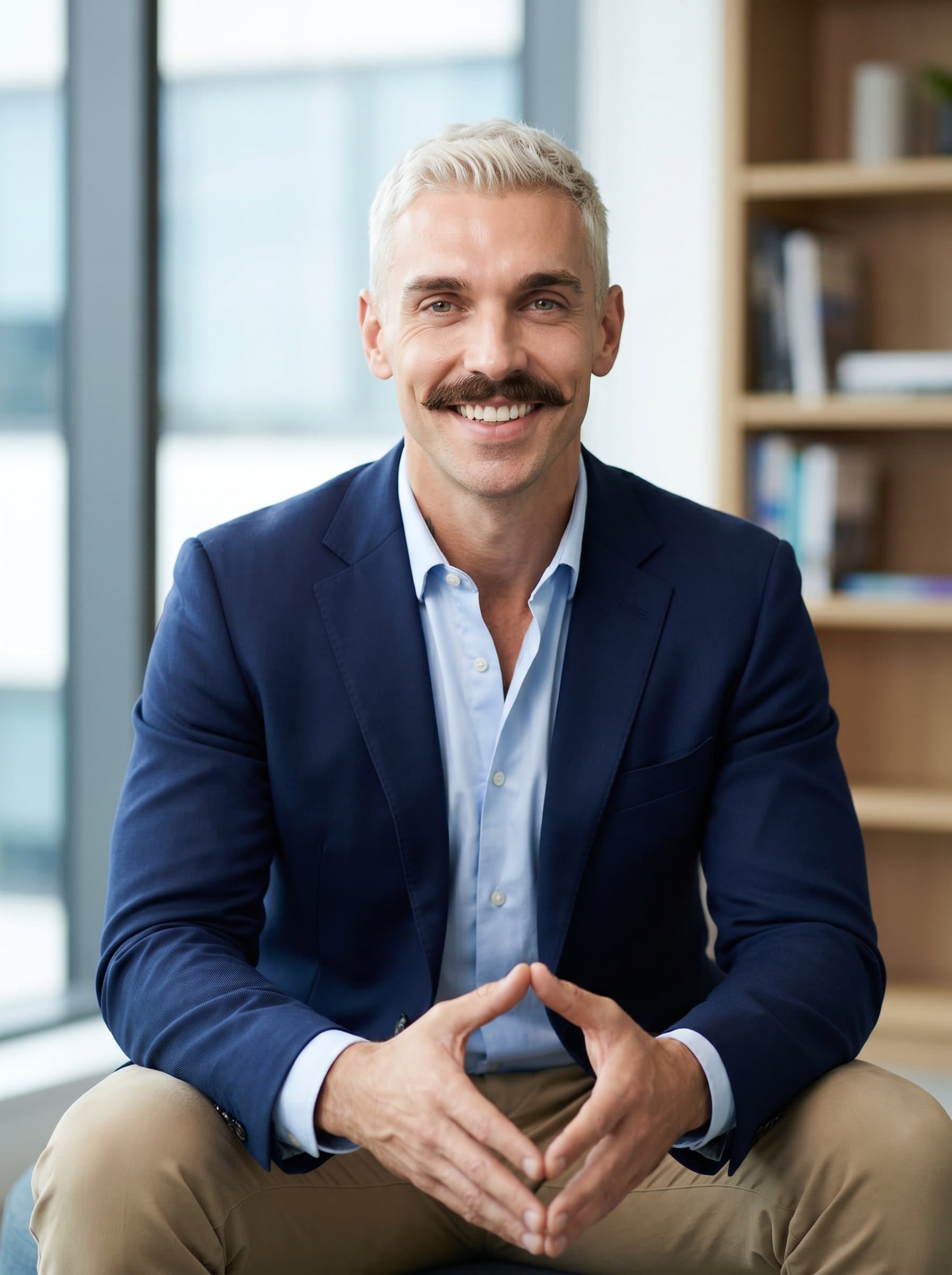 Produce a portrait that embodies calm and composed professionalism, with gentle lighting and a serene backdrop, crafted for recruiters seeking to project stability and reliability.