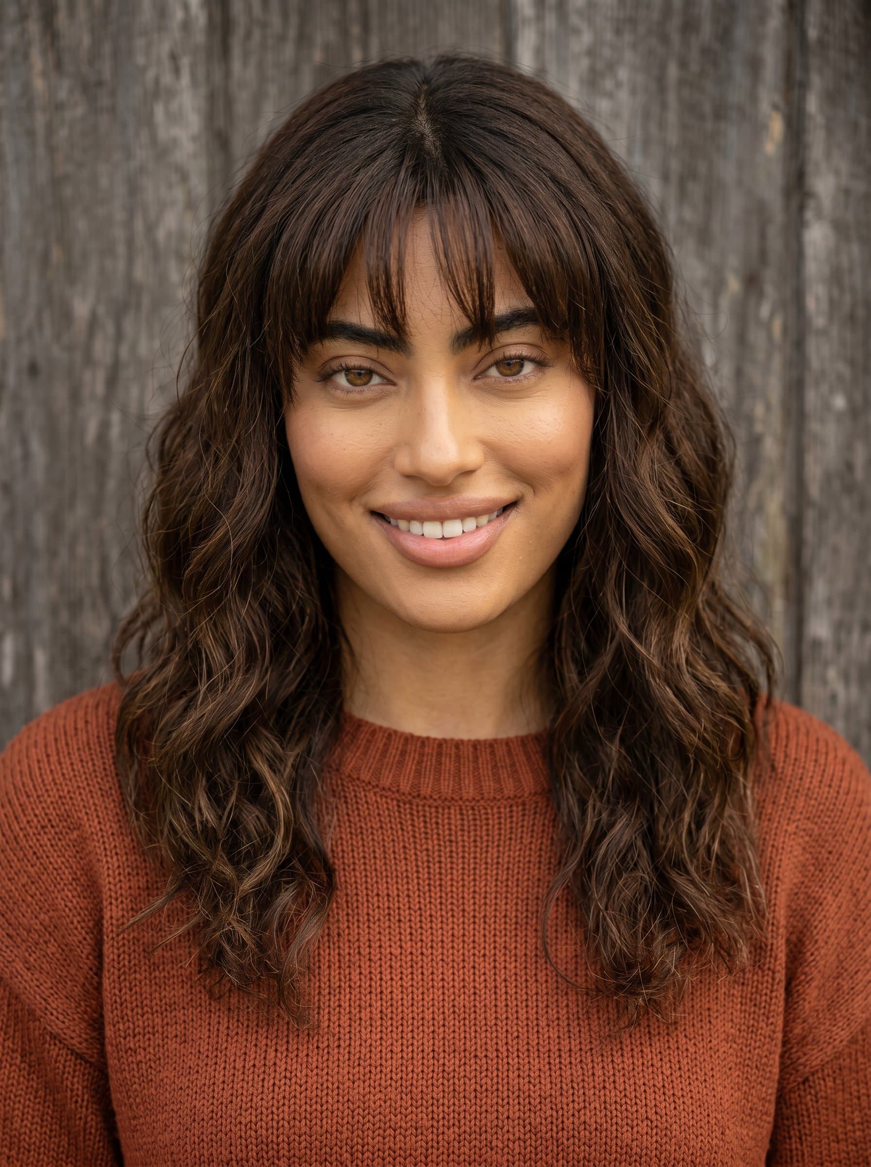 Create a headshot that highlights a rustic and earthy charm, set against a textured background, ideal for recruiters promoting authenticity and down-to-earth qualities in their profiles.