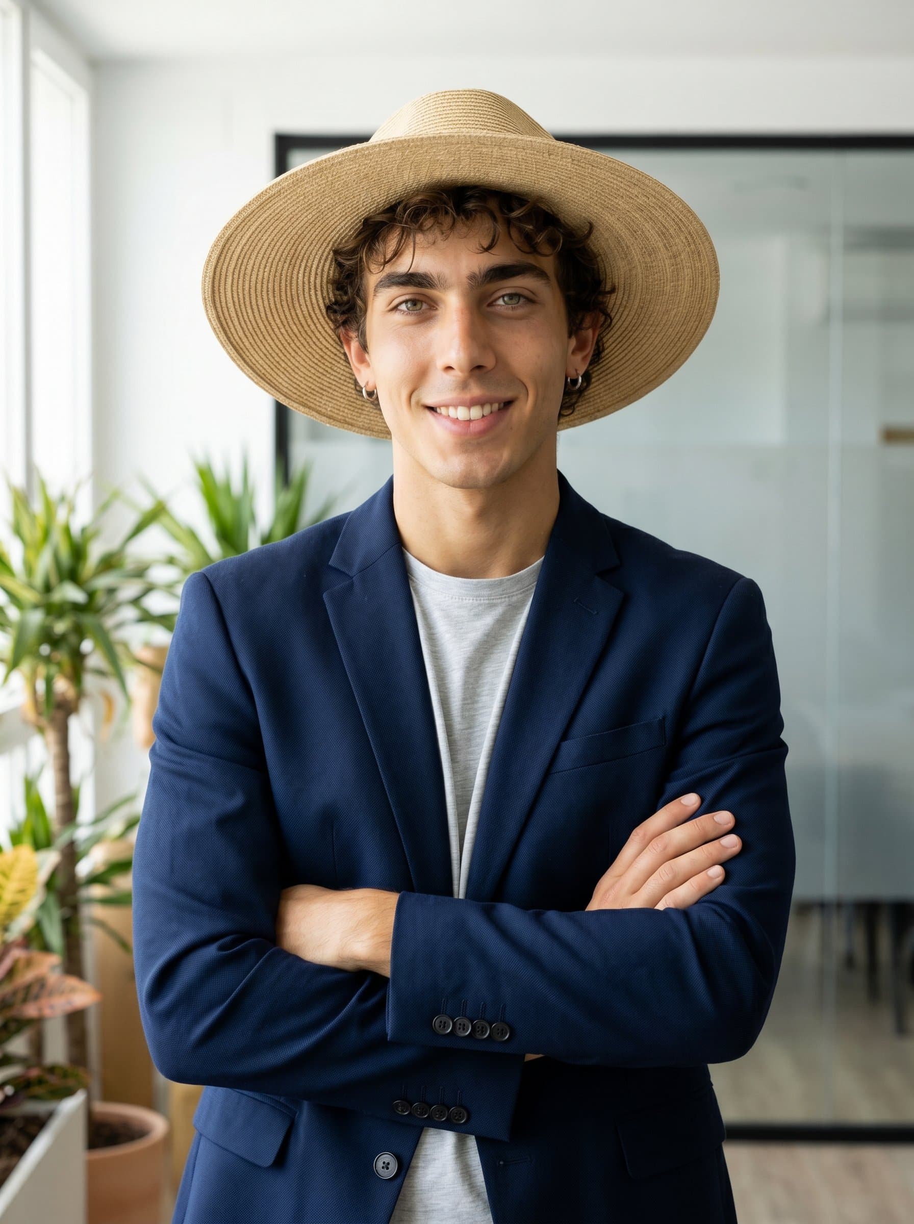 : A solopreneur exuding charisma, with a confident stance and direct eye contact. The neutral background and natural lighting bring out their vibrant personality, ready to tackle any challenge with boldness.