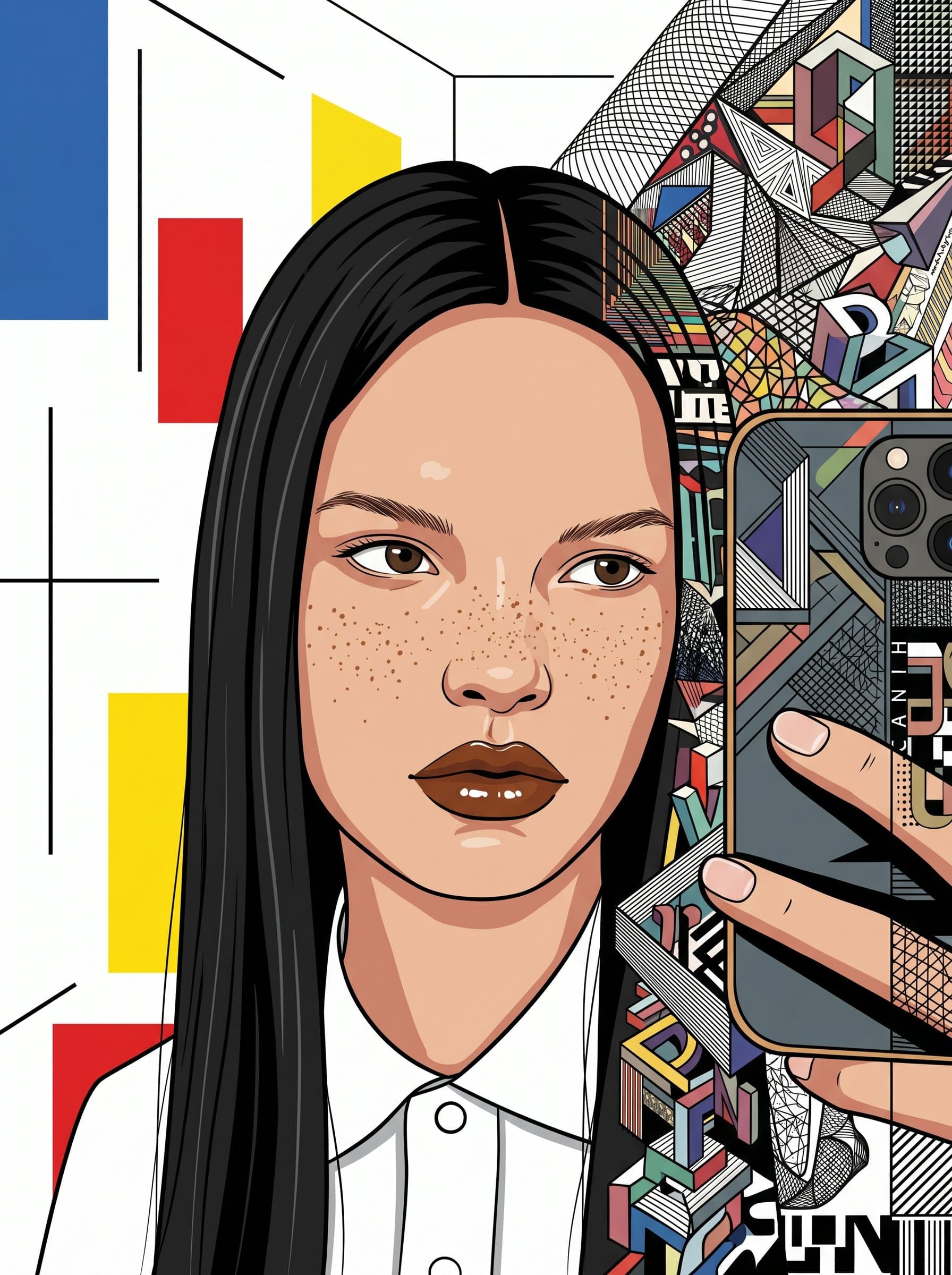 Illustrate with a backdrop of minimalist vector graphics. The stark contrast between simplicity and complexity in the design mirrors their ability to adapt and excel in various graphic design genres.