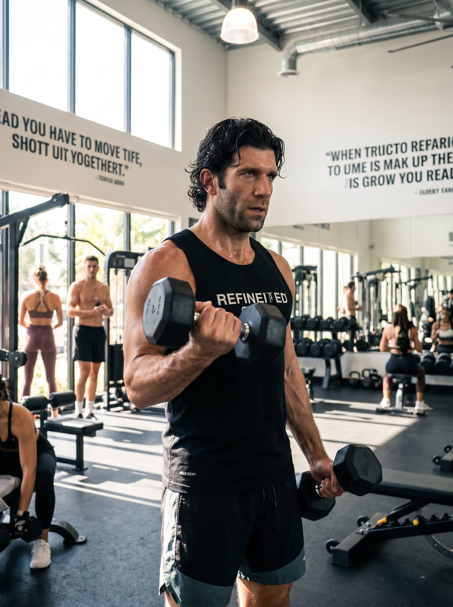 Create a featuring a fitness instructor dynamically engaged with fitness equipment, capturing the essence of modern fitness lifestyle, ideal for promotional material.