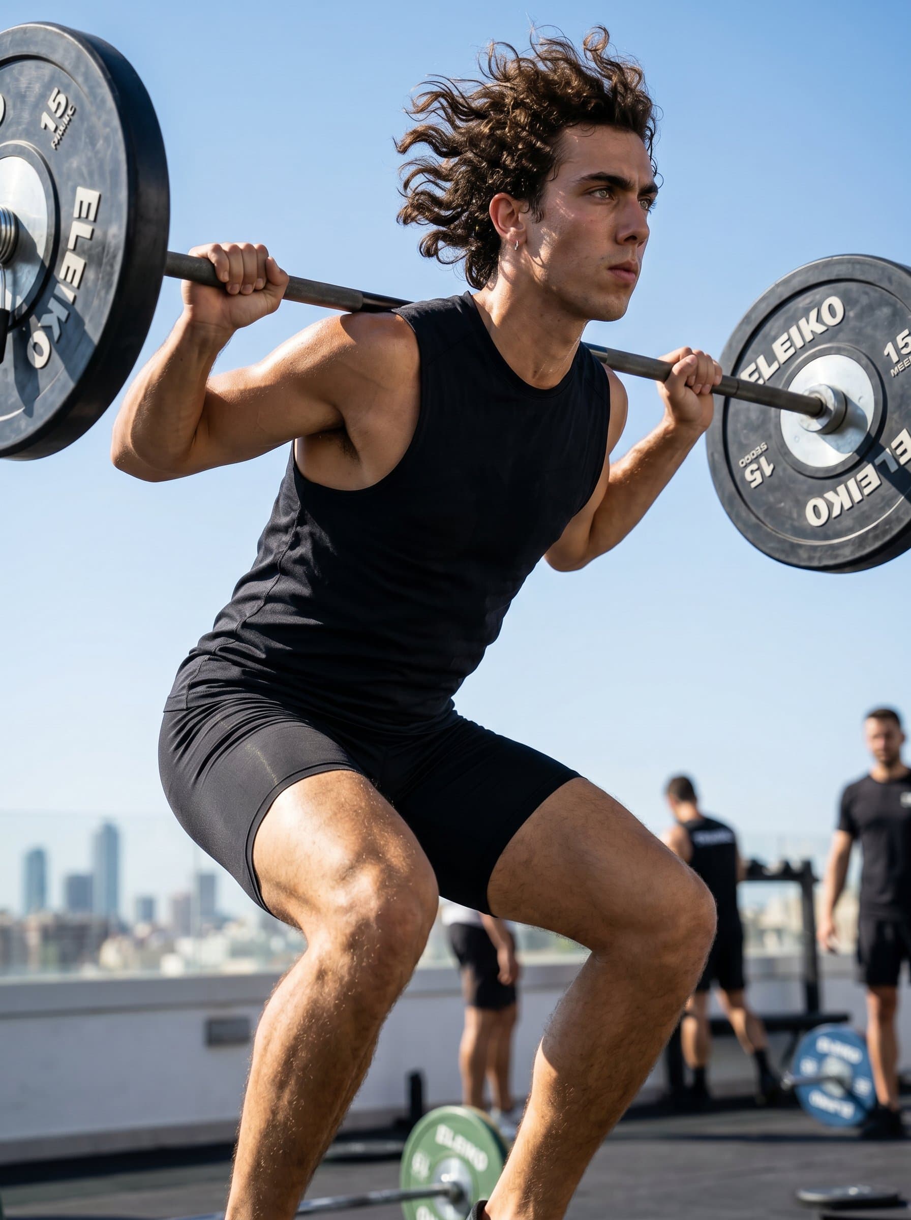Compose a capturing a fitness instructor in dynamic action, utilizing creative angles to emphasize movement and vitality, perfect for eye-catching social media content.