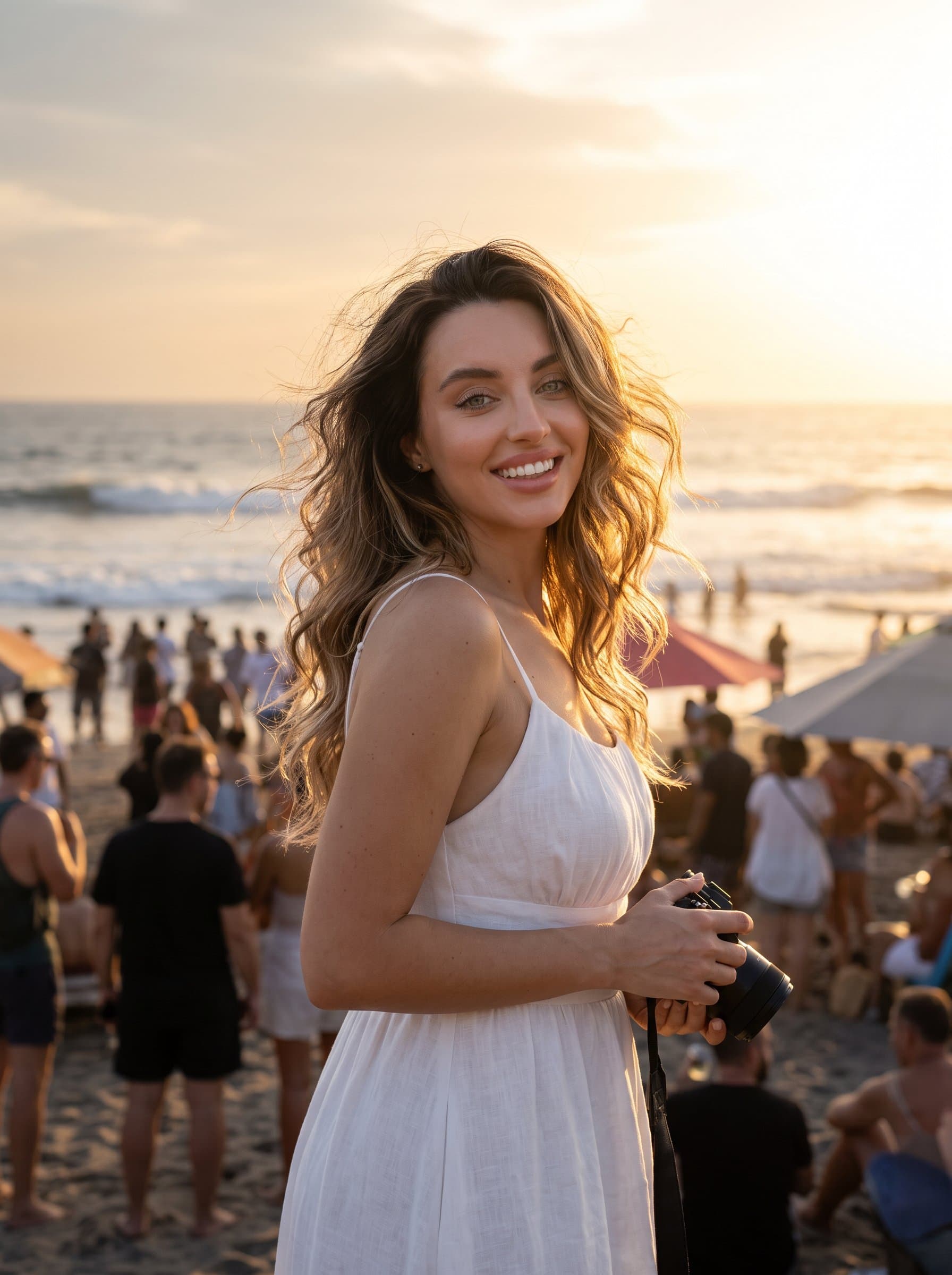 Spotlight a on a bustling beach at sunset. Wind-swept hair with sun-kissed balayage tones captures their ability to create effortless, natural looks inspired by the elements.