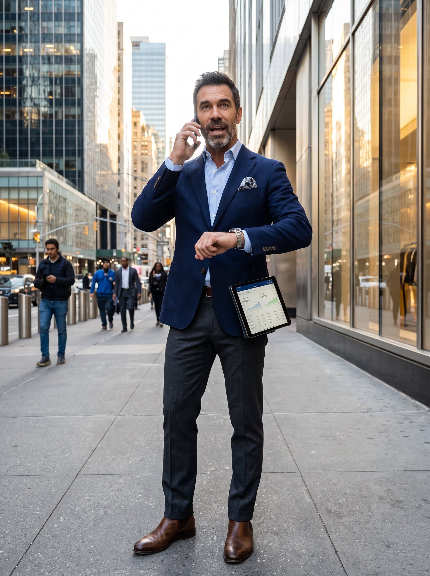Photograph a outdoors in a vibrant urban environment, projecting boldness and energy. The attire is contemporary and chic, reflecting a forward-thinking real estate professional.