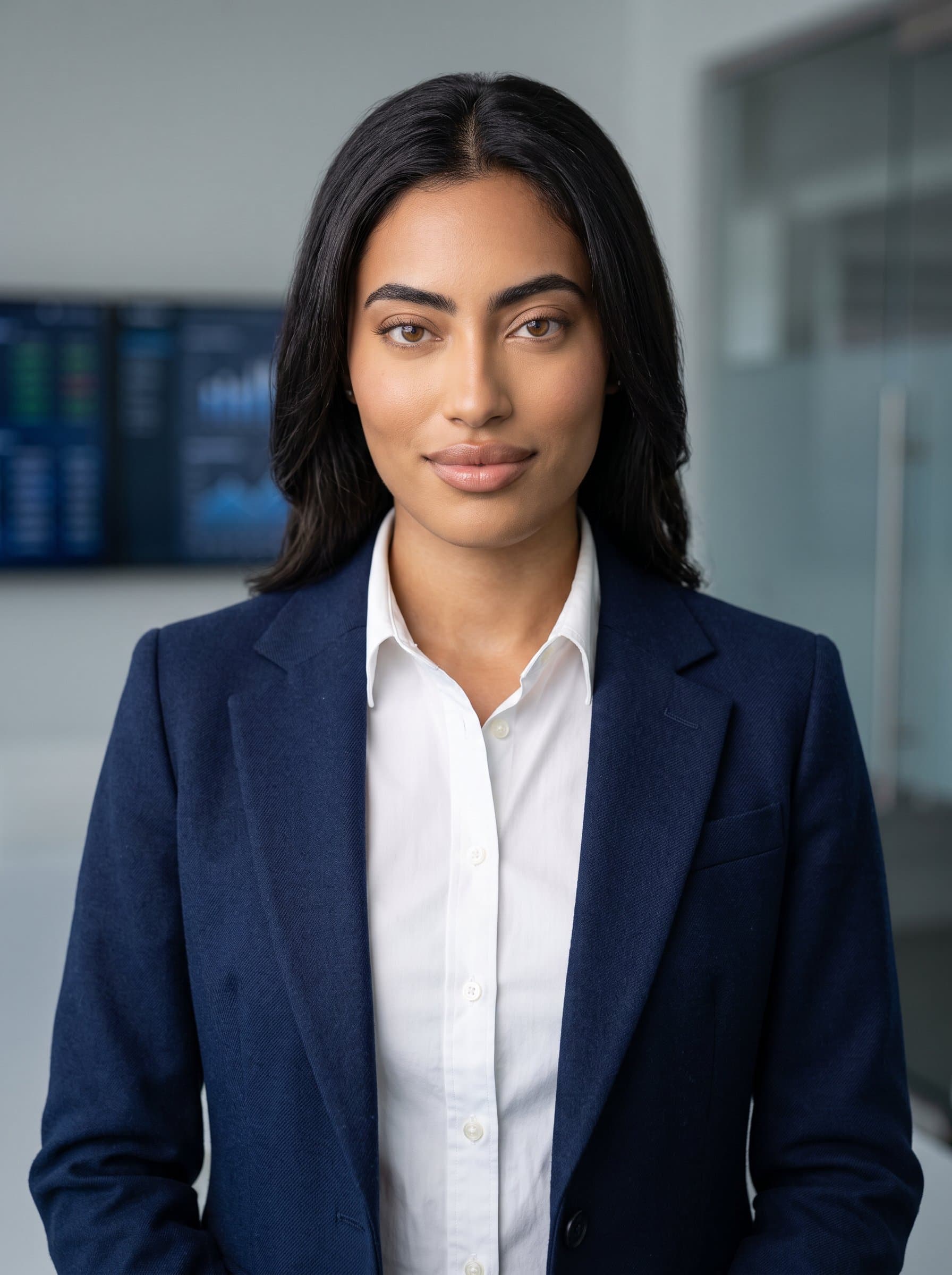 : Generate a photorealistic headshot of a tech visionary wearing a tailored blazer, illuminated by soft lighting, with an expression that conveys intelligence and forward-thinking.