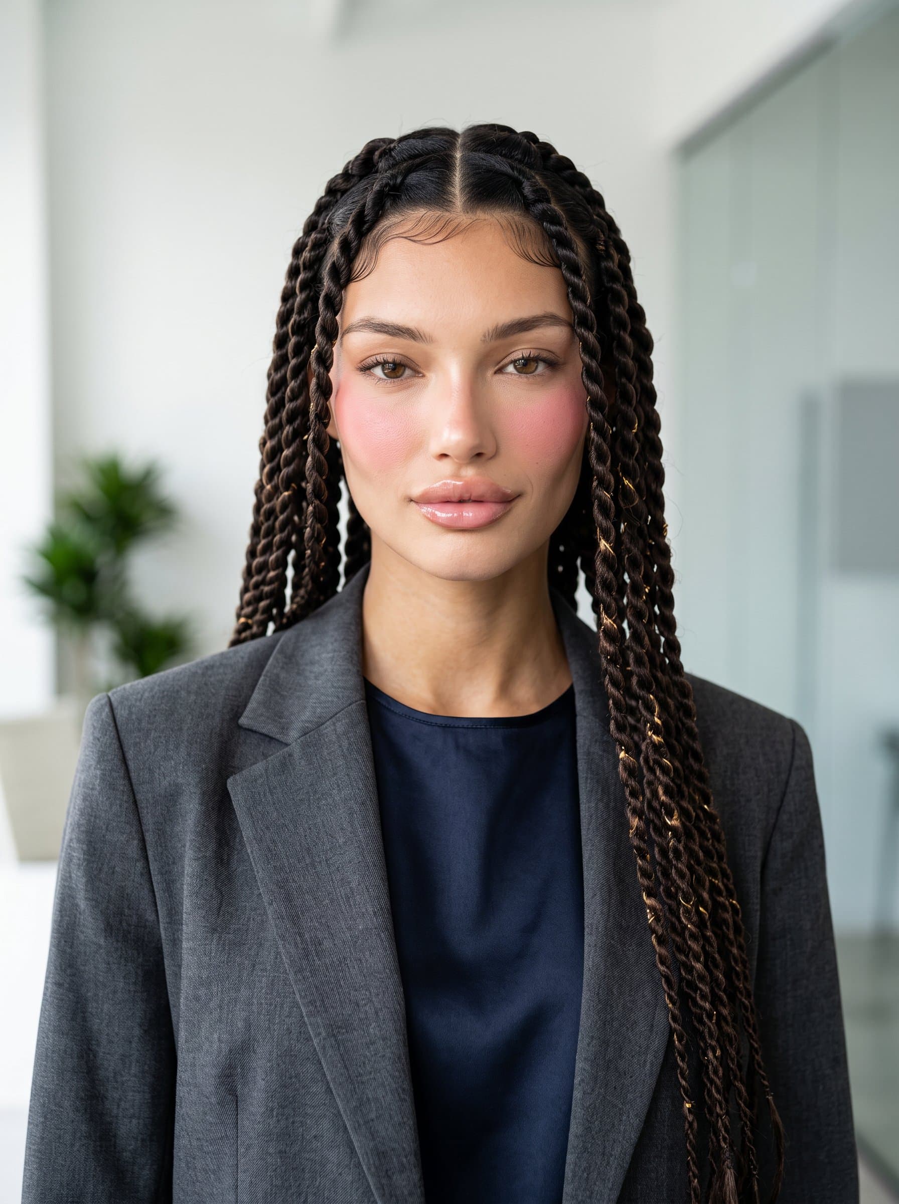 : Compose a high-resolution headshot featuring a tech entrepreneur, combining a confident pose with minimalistic design elements, suitable for an online professional network profile.