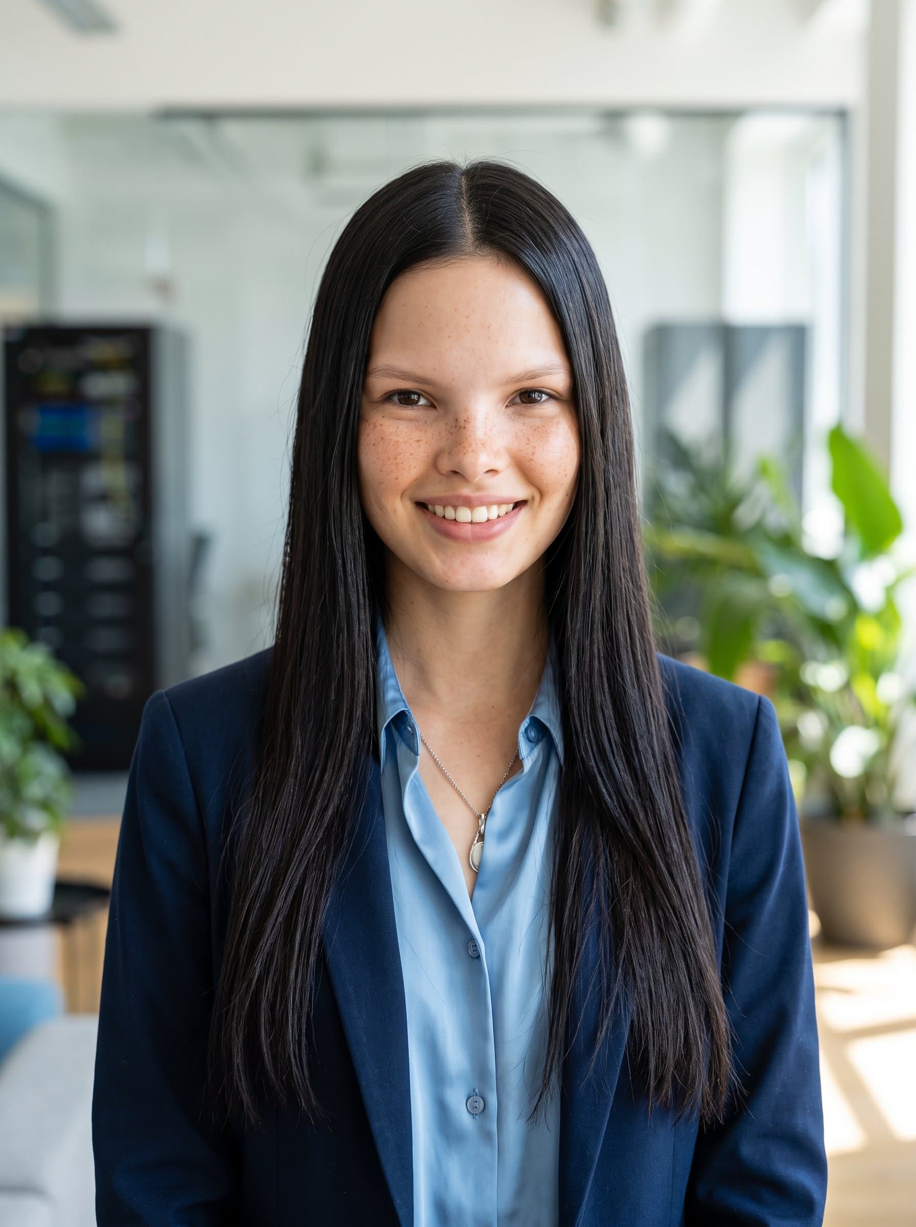 : Produce a professional AI headshot of a tech operations leader, featuring a business casual look, with a background that infuses a sense of calm and professionalism.