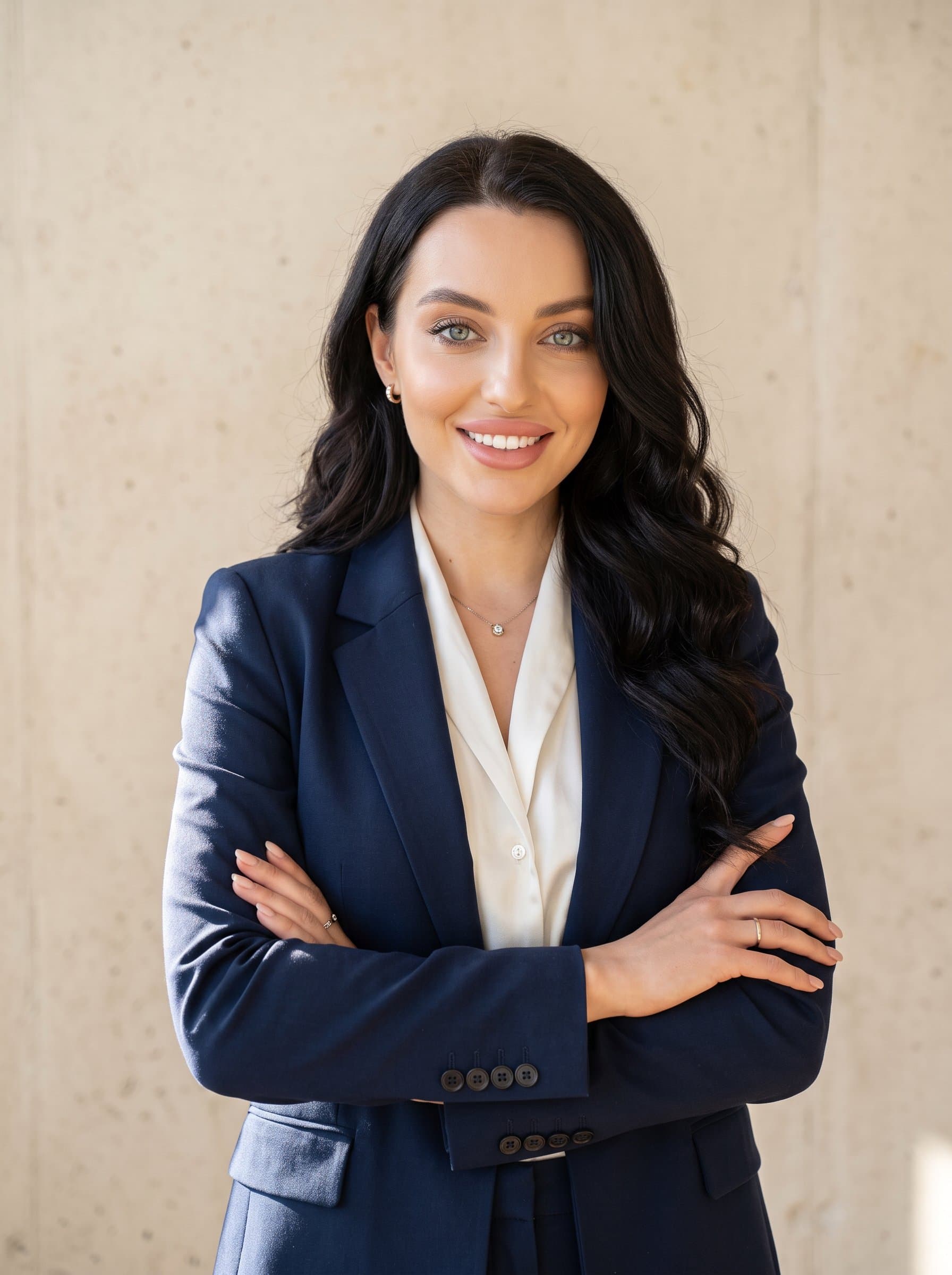 Craft a that highlights a marketing professional against a textured wall. Focus on their crisp attire and confident pose, ensuring the image radiates professionalism and approachability for a LinkedIn profile picture.