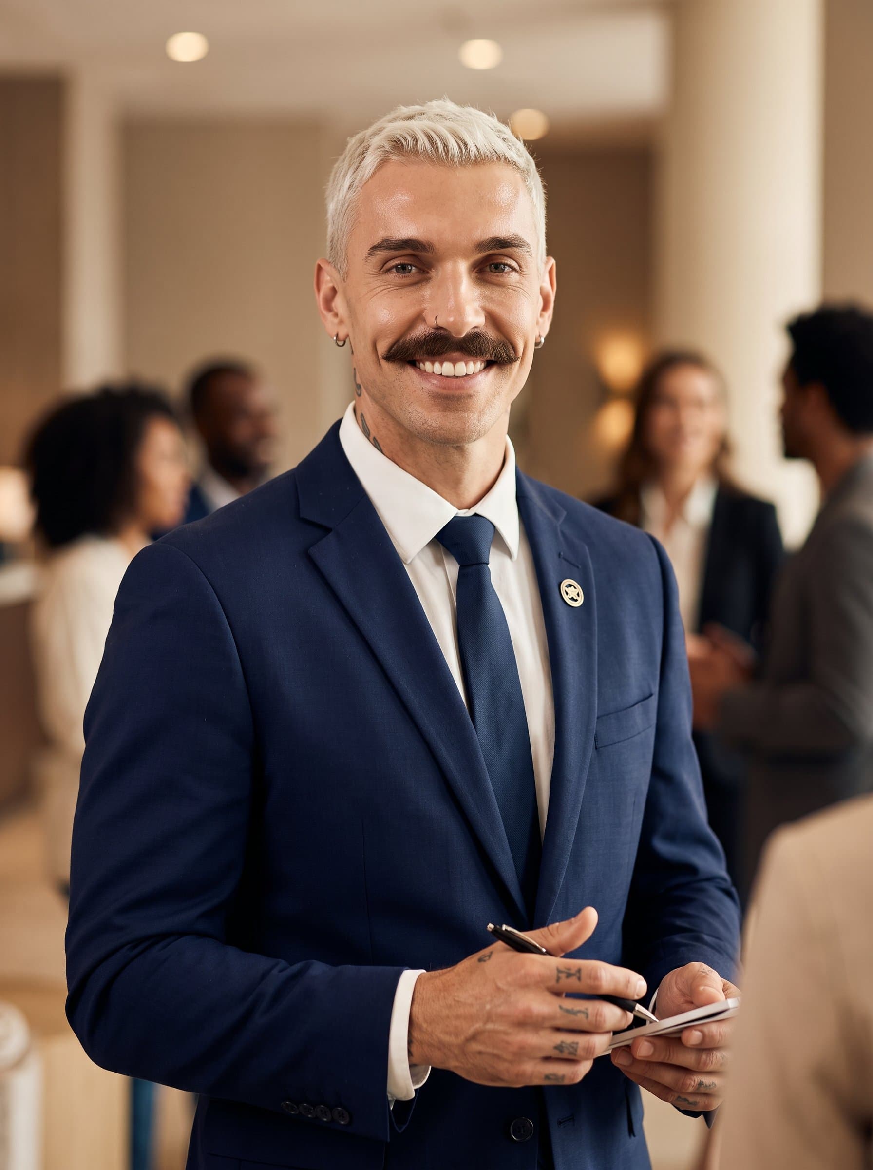 Featuring a with a welcoming smile, dressed in professional attire. The warm lighting enhances the diverse features and skin tones, set against a neutral backdrop, highlighting the inclusive nature of the hospitality industry.