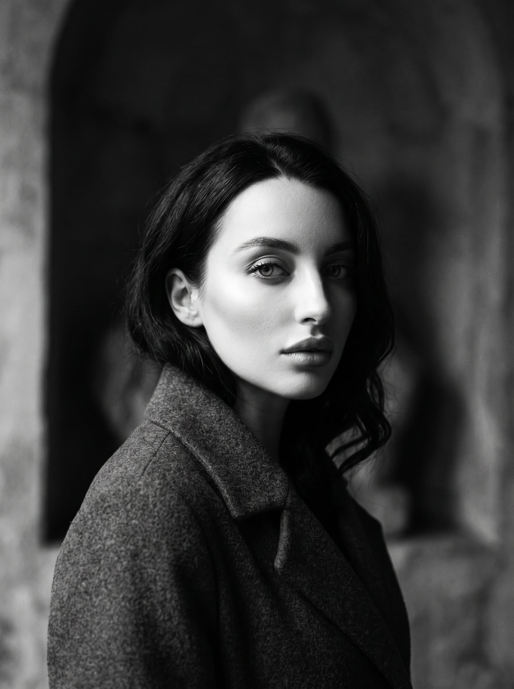 : Highlight the versatility of an actor by capturing a thoughtful, introspective look, with balanced chiaroscuro lighting, ensuring facial features are sharply defined against a muted backdrop.