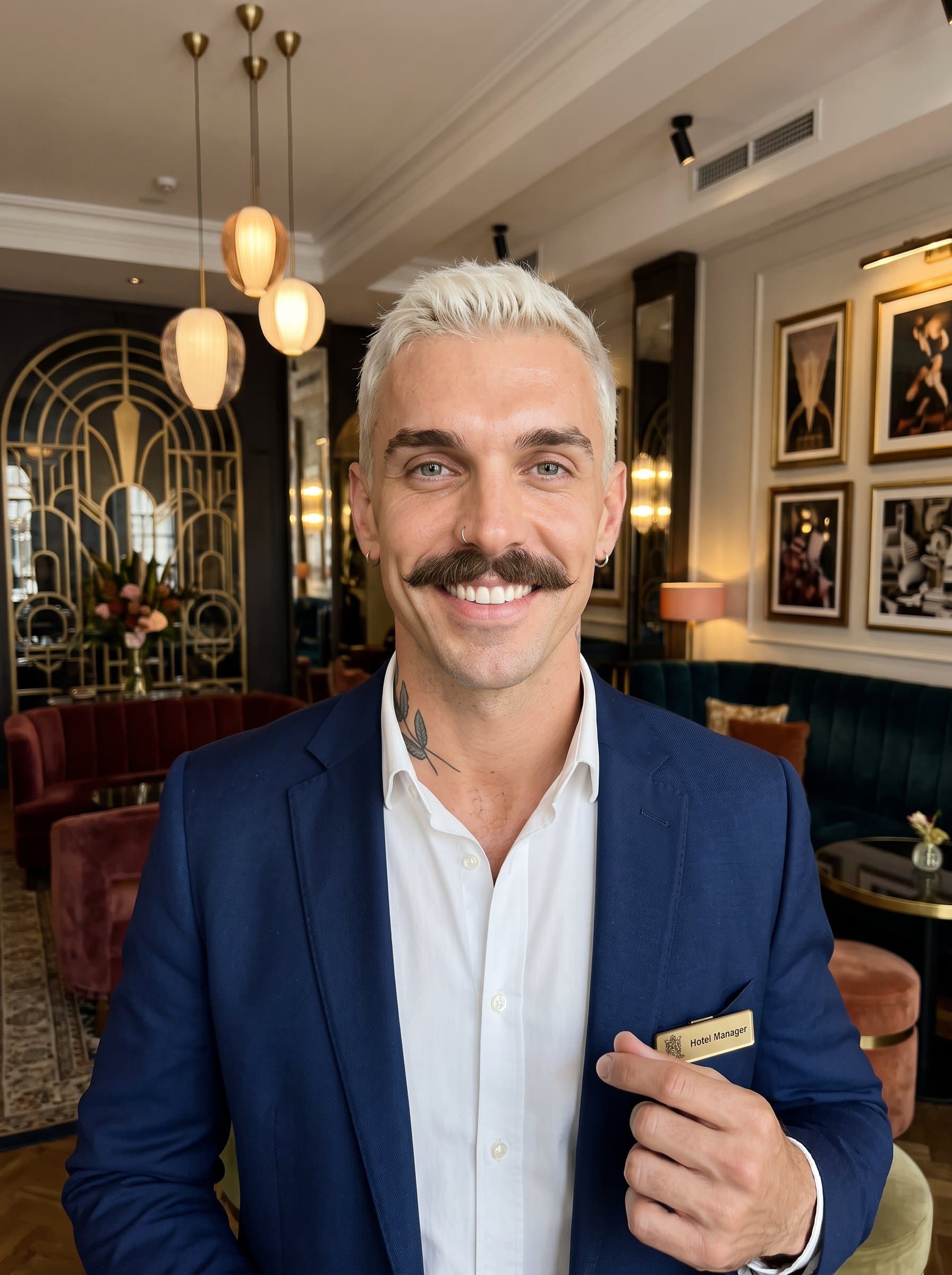 presents a hospitality expert in a charming, well-decorated boutique hotel lobby. The stylish surroundings and welcoming demeanor make this headshot ideal for the small hospitality or tourism industry.