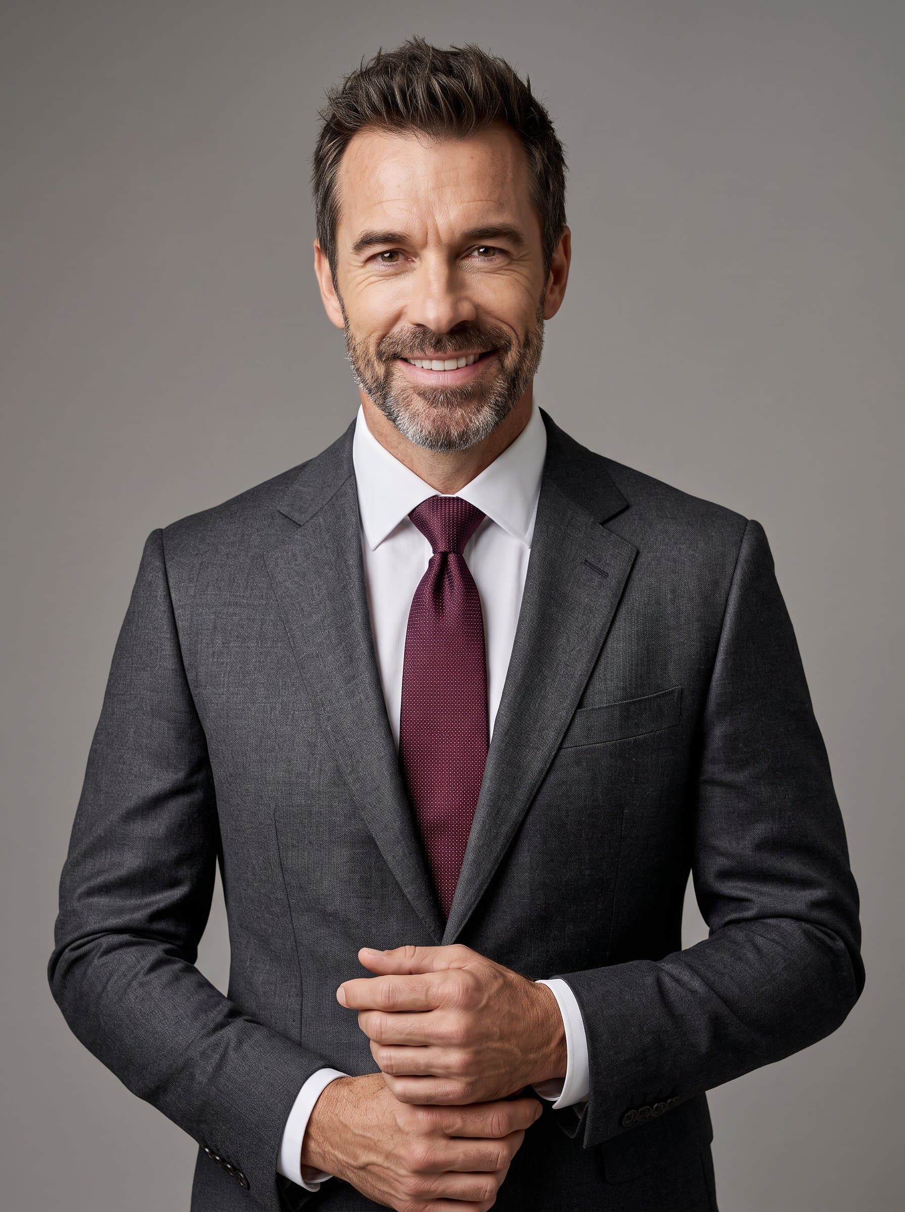 Against a neutral, softly lit backdrop, is captured in a formal suit, their welcoming smile and steady gaze conveying both professionalism and the depth of their pharmaceutical expertise.