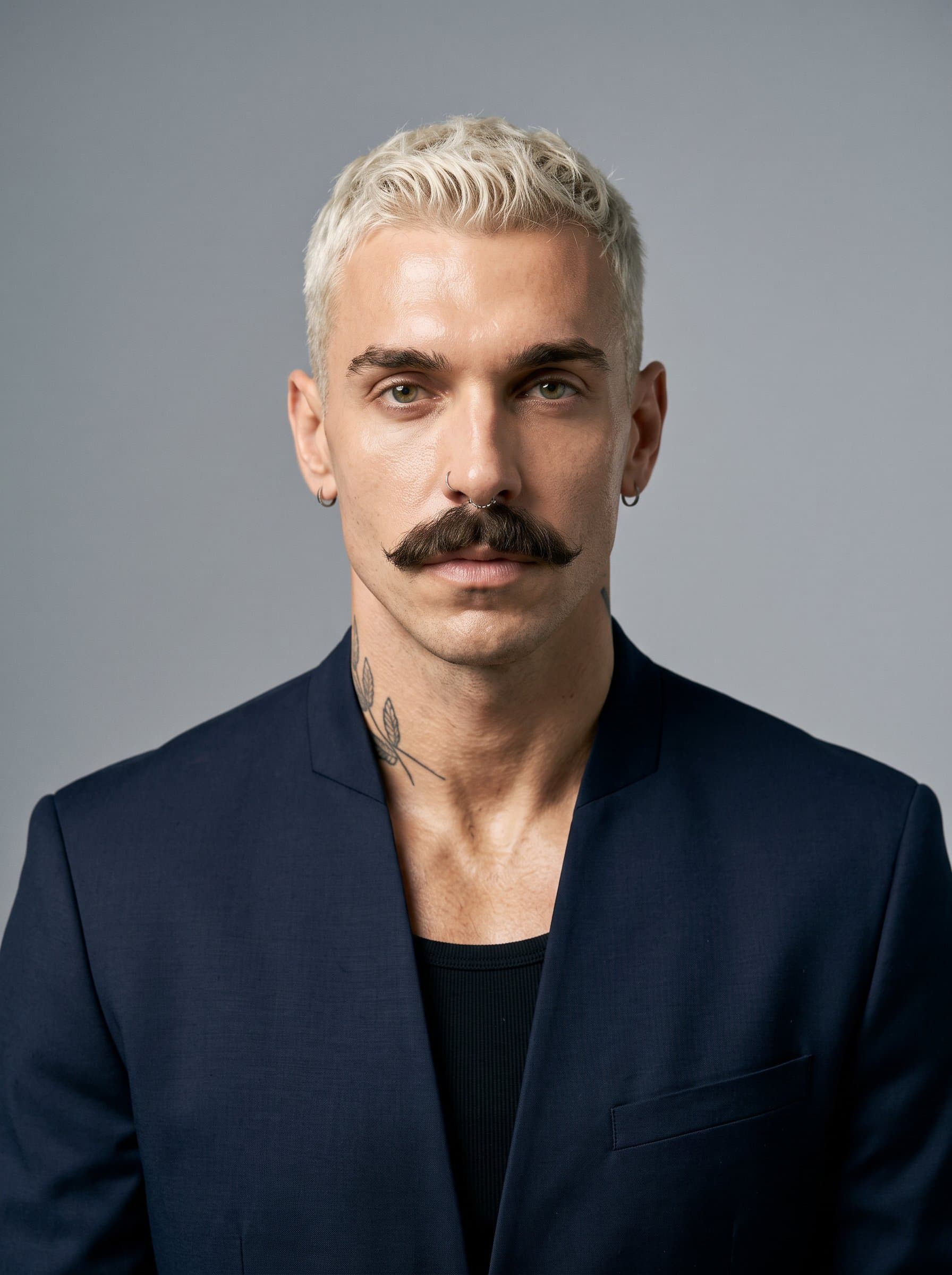 : Develop a minimalist AI headshot with a strong emphasis on symmetry and clean background, ideal for a beauty professional specializing in precision and detail.