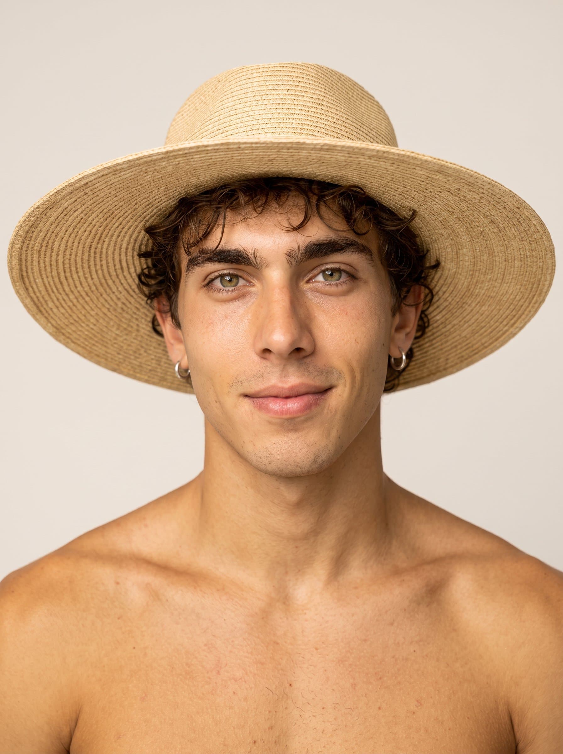 : Generate a studio-style portrait with a clean, minimalist background to emphasize clarity and focus on the eyes, offering a straightforward and genuine look for a Tinder profile.