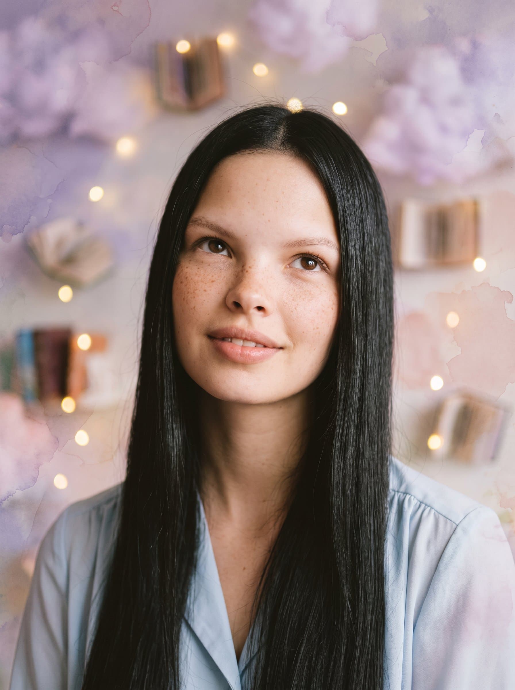 Artistic headshot with pastel colors and a gentle, dreamy expression, evoking a whimsical and imaginative feel. Perfect for a channel focusing on creative storytelling or reviews.