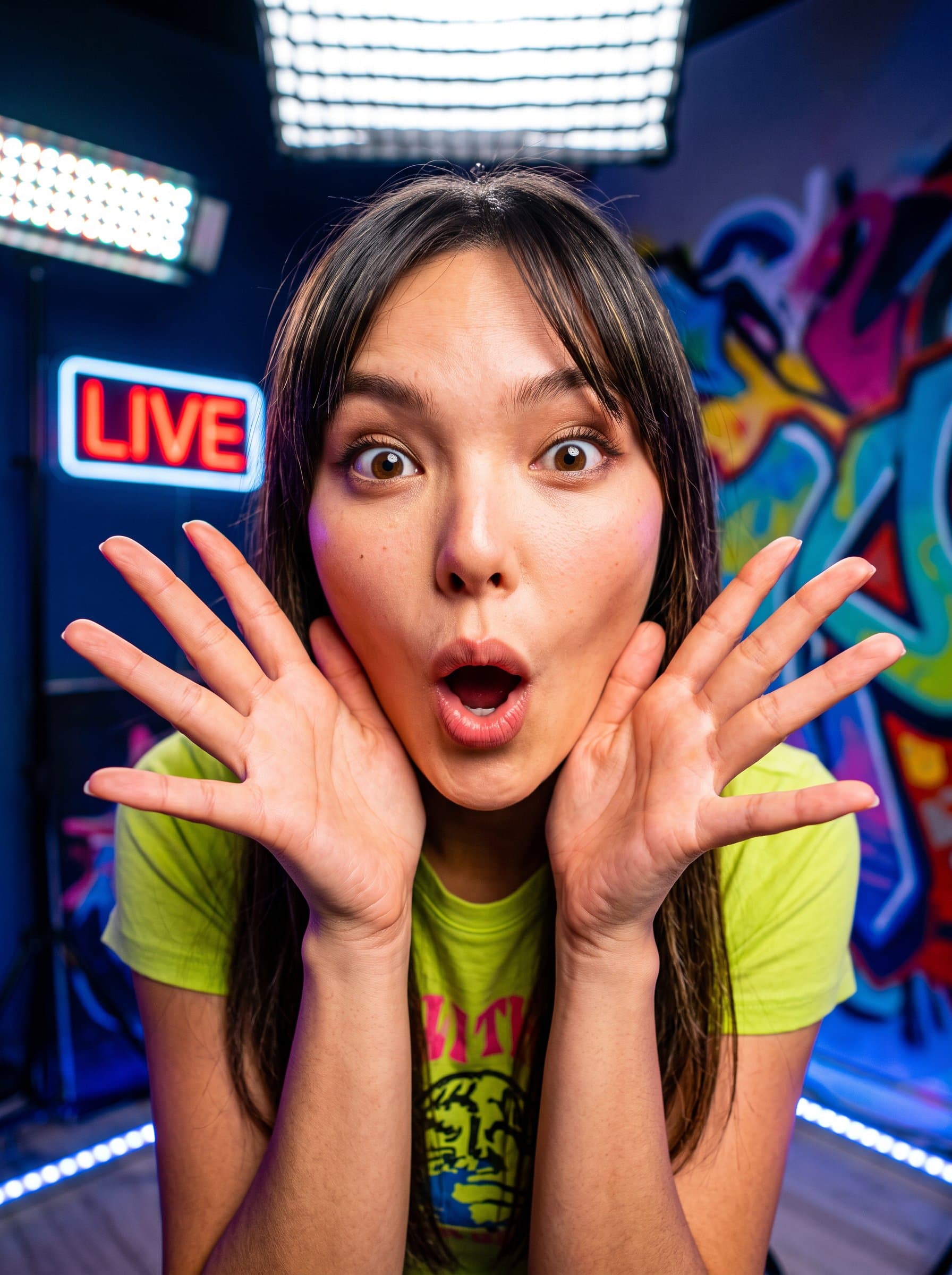 Bold headshot with vibrant colors and an expressive pose, designed to capture attention and convey energy. Suitable for entertainment or comedy YouTube content.