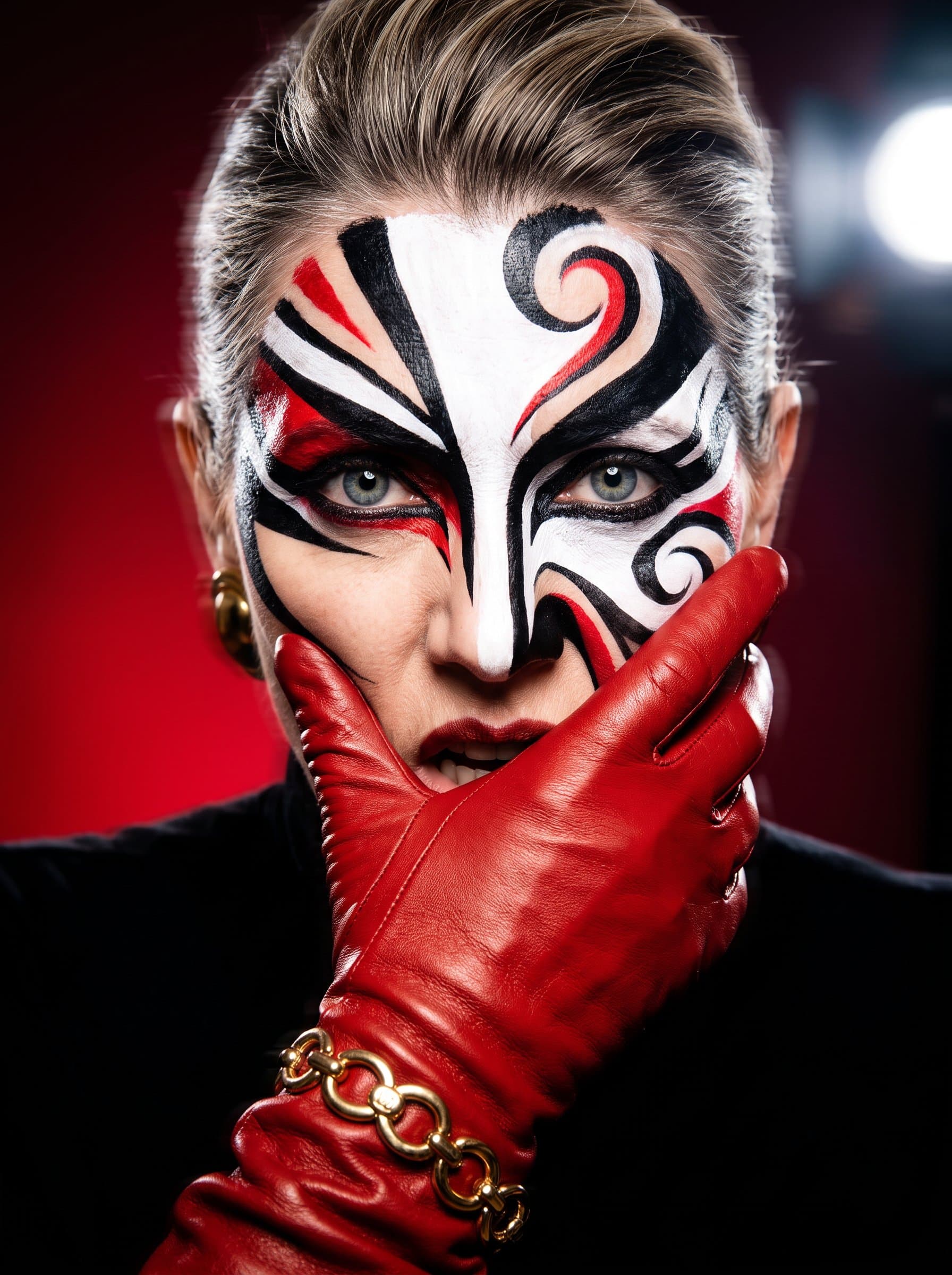 Bold headshot with striking face paint and a dynamic pose, emphasizing creativity and originality. Great for a performance art or dance-focused YouTube channel.