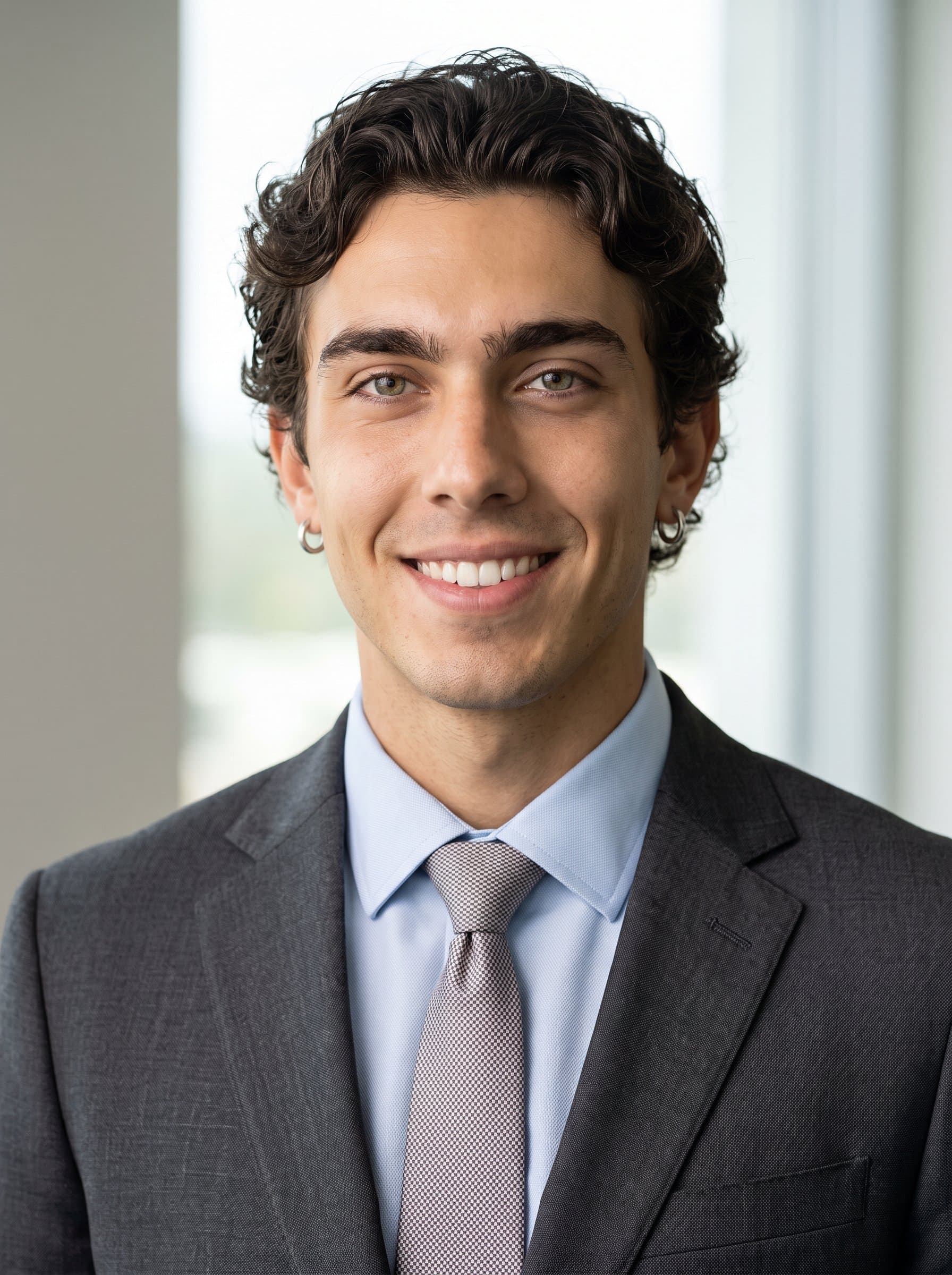 Create a headshot that exudes professionalism. The man should have a poised demeanor, with neutral background and soft natural lighting, ideal for a Microsoft Teams profile.