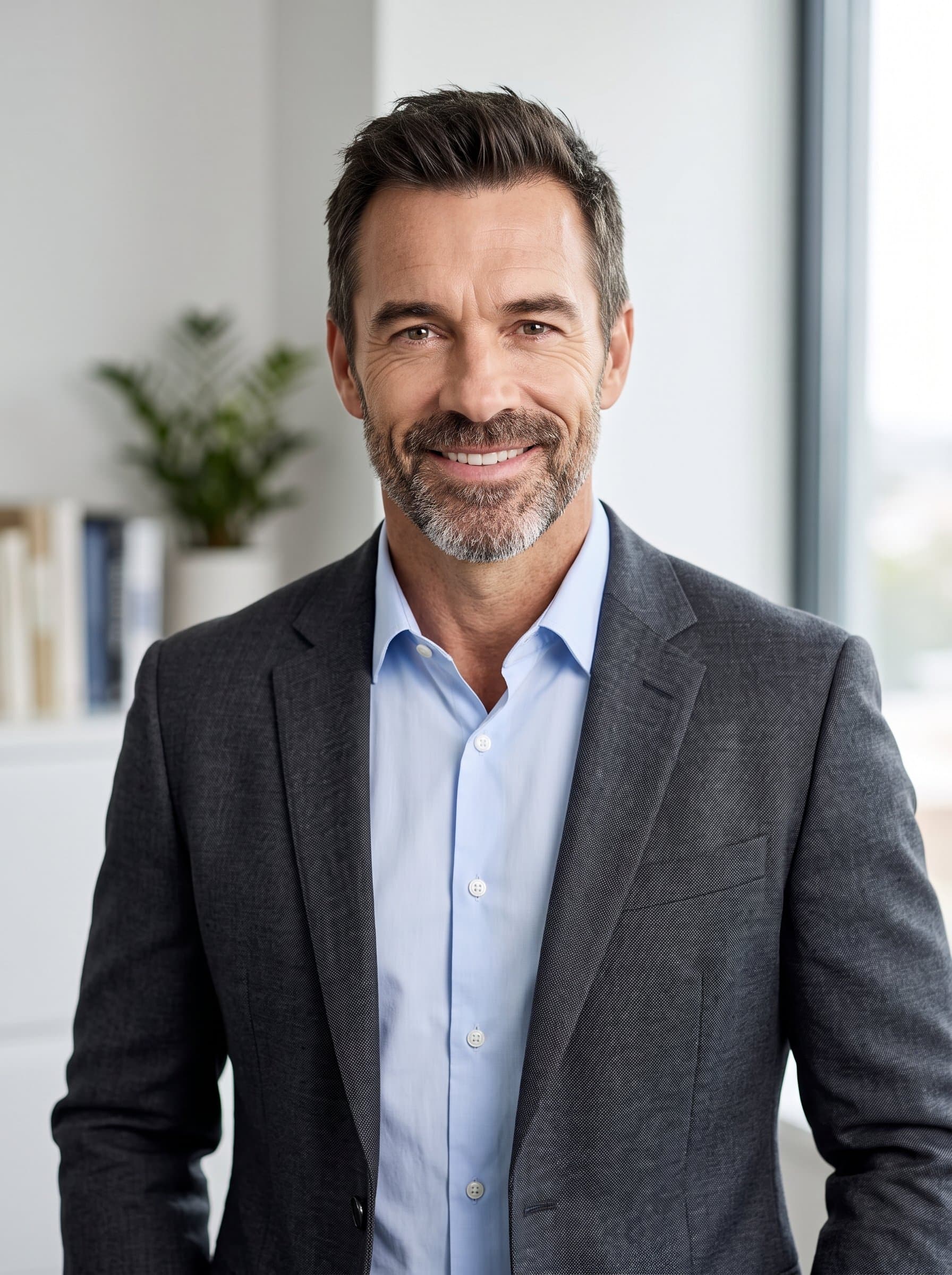 Capture a headshot that portrays competence and warmth. Use a soft, natural light to accentuate a neutral backdrop, making it suitable for a Microsoft Teams profile.