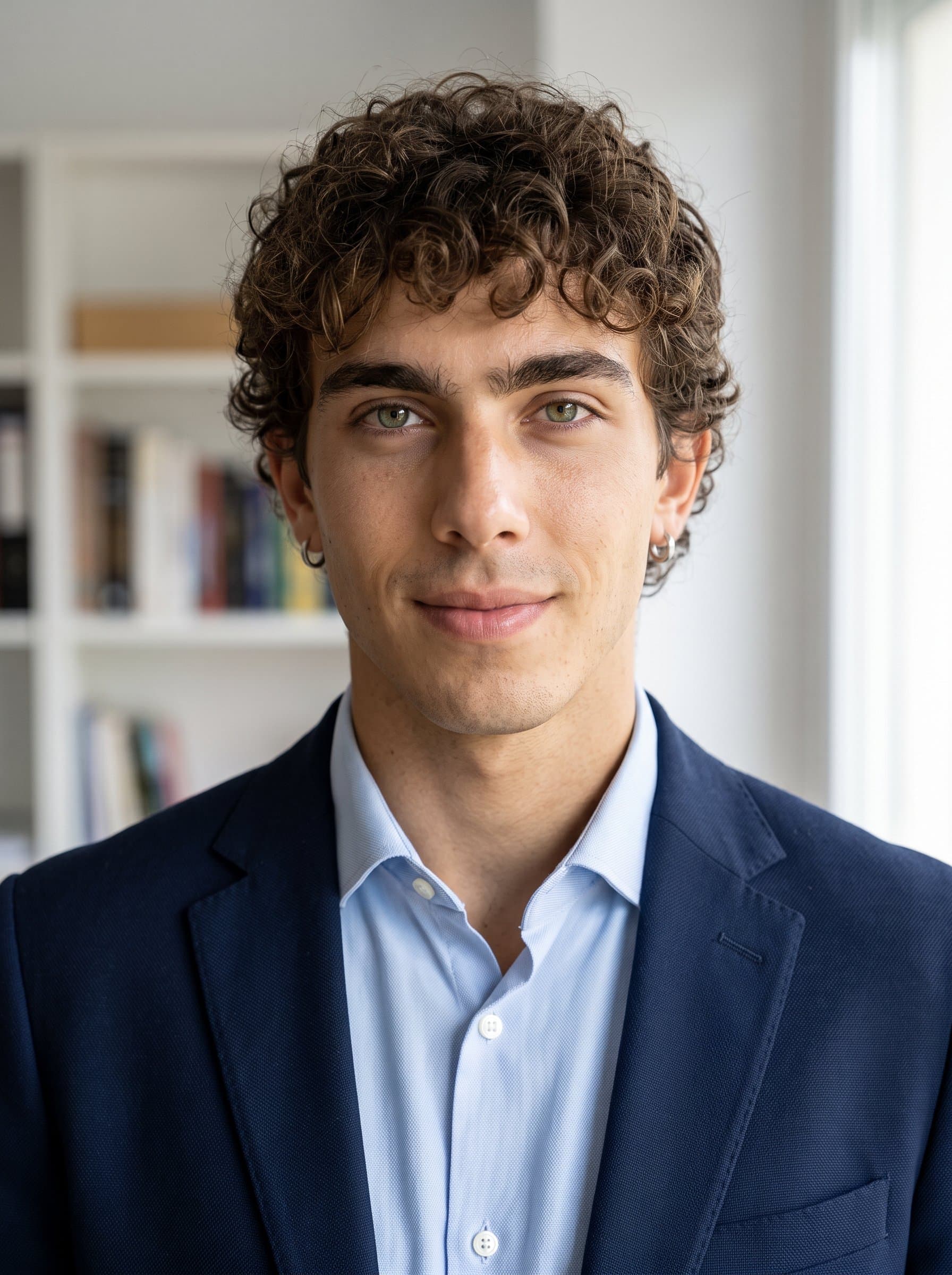Generate a headshot featuring a subtle smile and confident gaze, with natural lighting enhancing the neutral background, suitable for a professional Microsoft Teams appearance.
