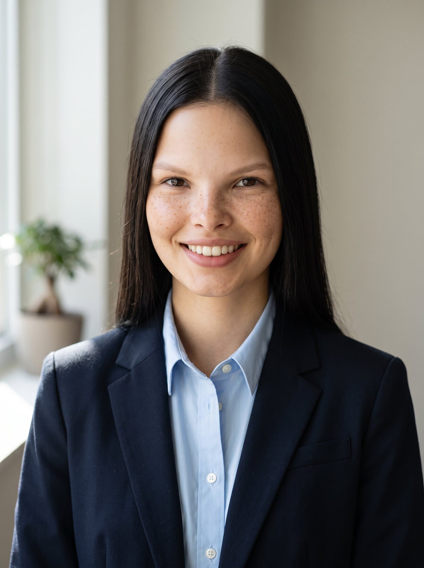 Produce a headshot emphasizing a professional and approachable aura. Employ natural lighting and a neutral backdrop for a refined Microsoft Teams profile.